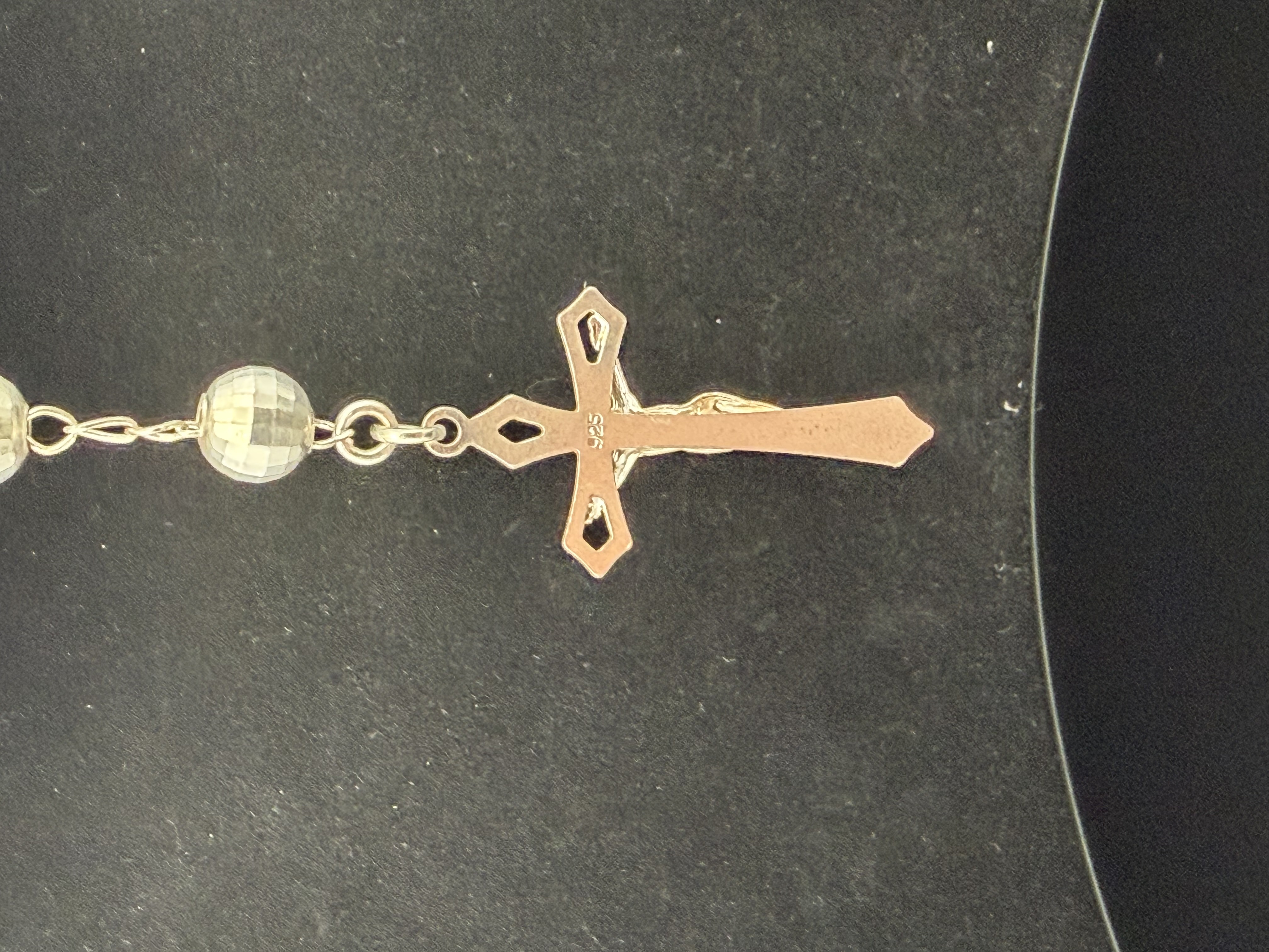 Estate Large Sterling Silver Rosary Necklace