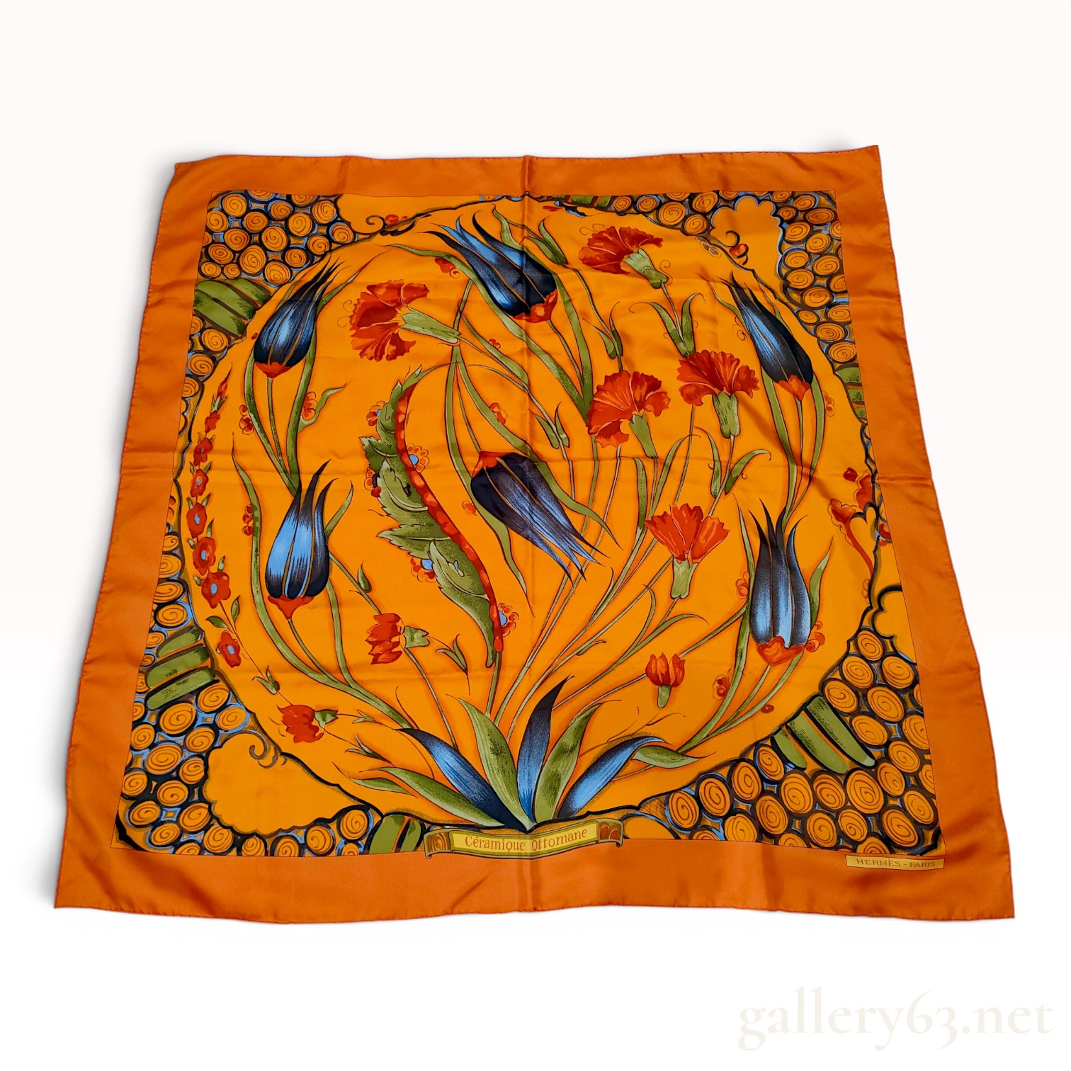Hermès Céramique Ottomane Silk Scarf in Orange