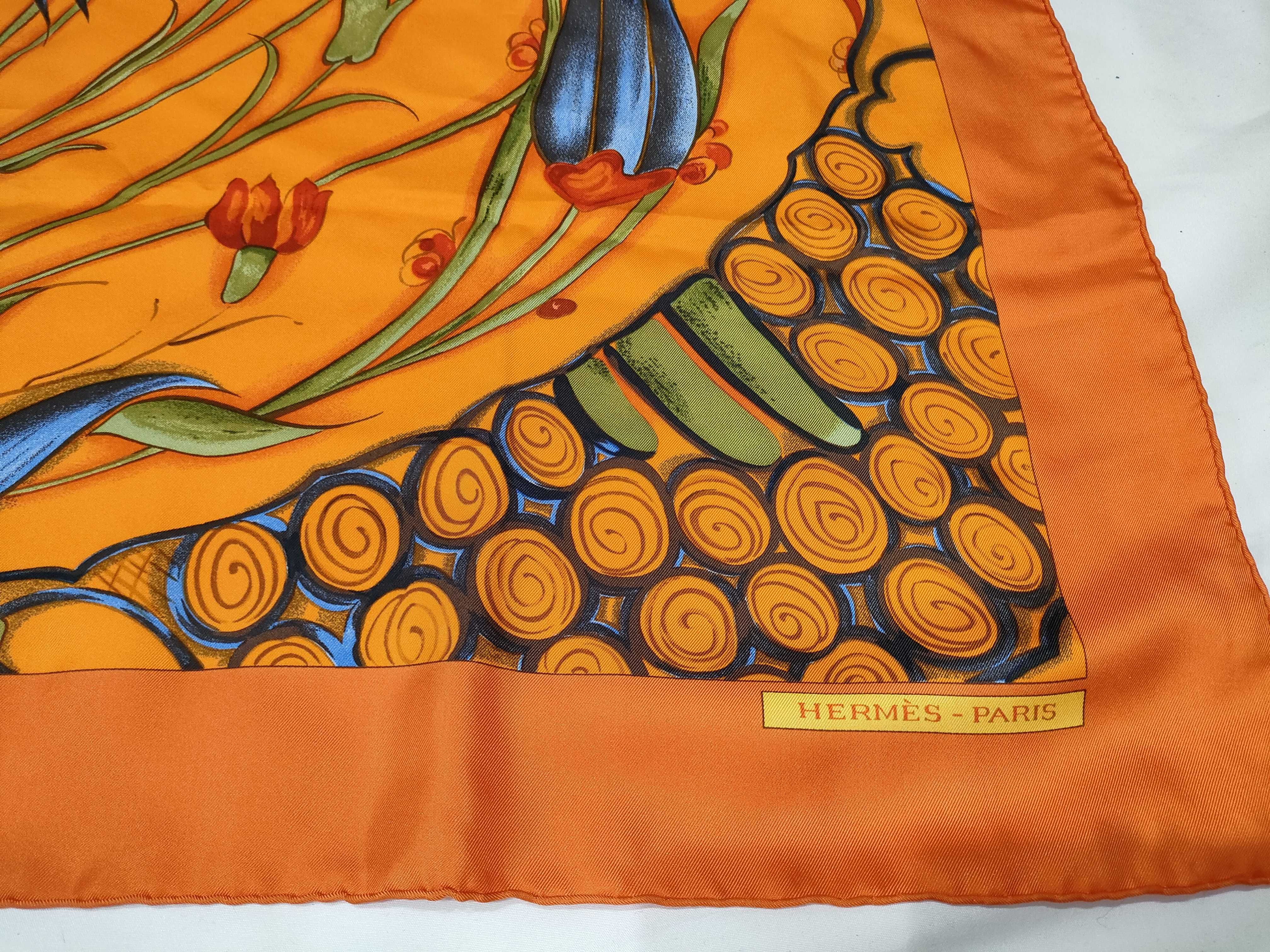 Hermès Céramique Ottomane Silk Scarf in Orange