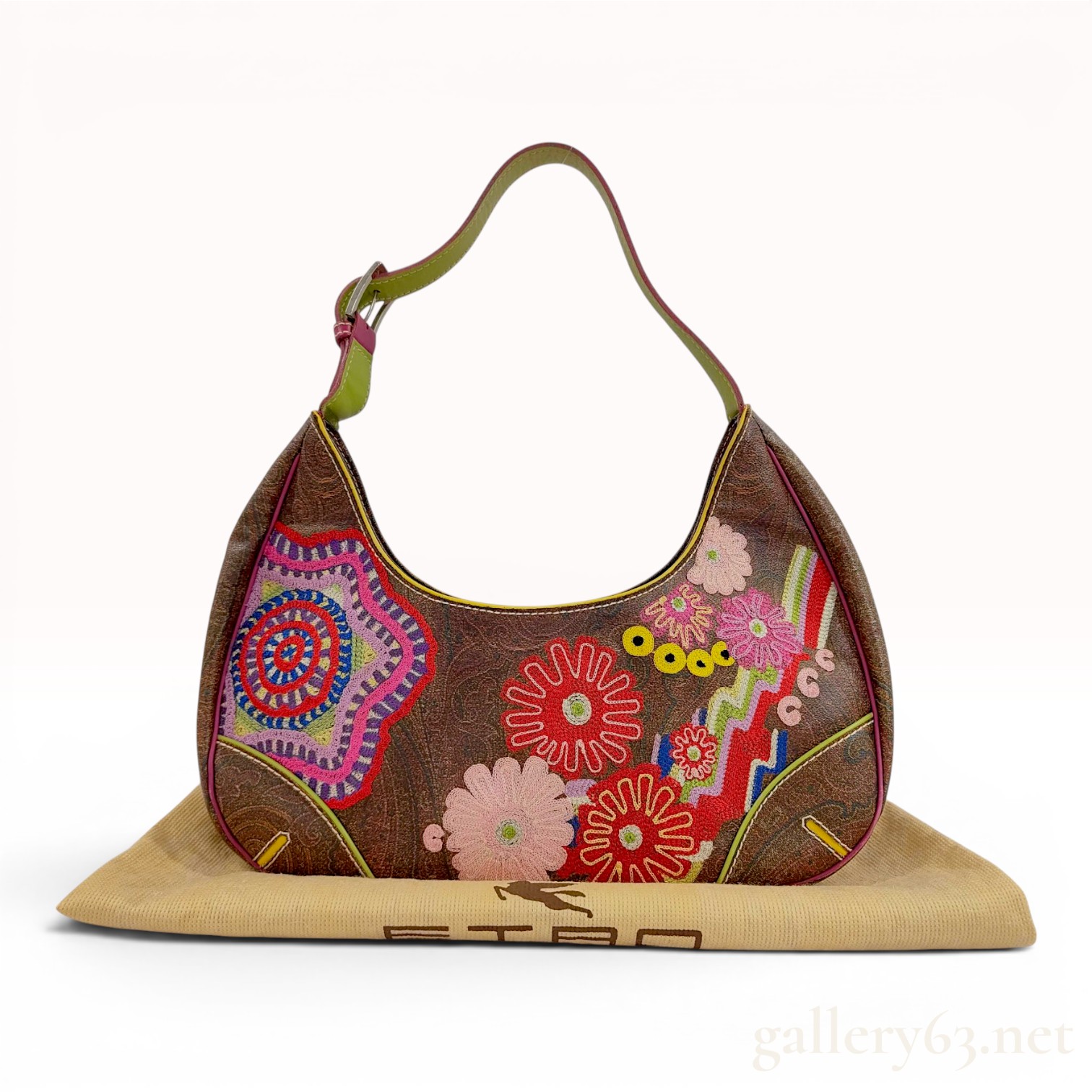 Etro Embroidered Paisley Coated Canvas and Leather Hobo Shoulder Bag