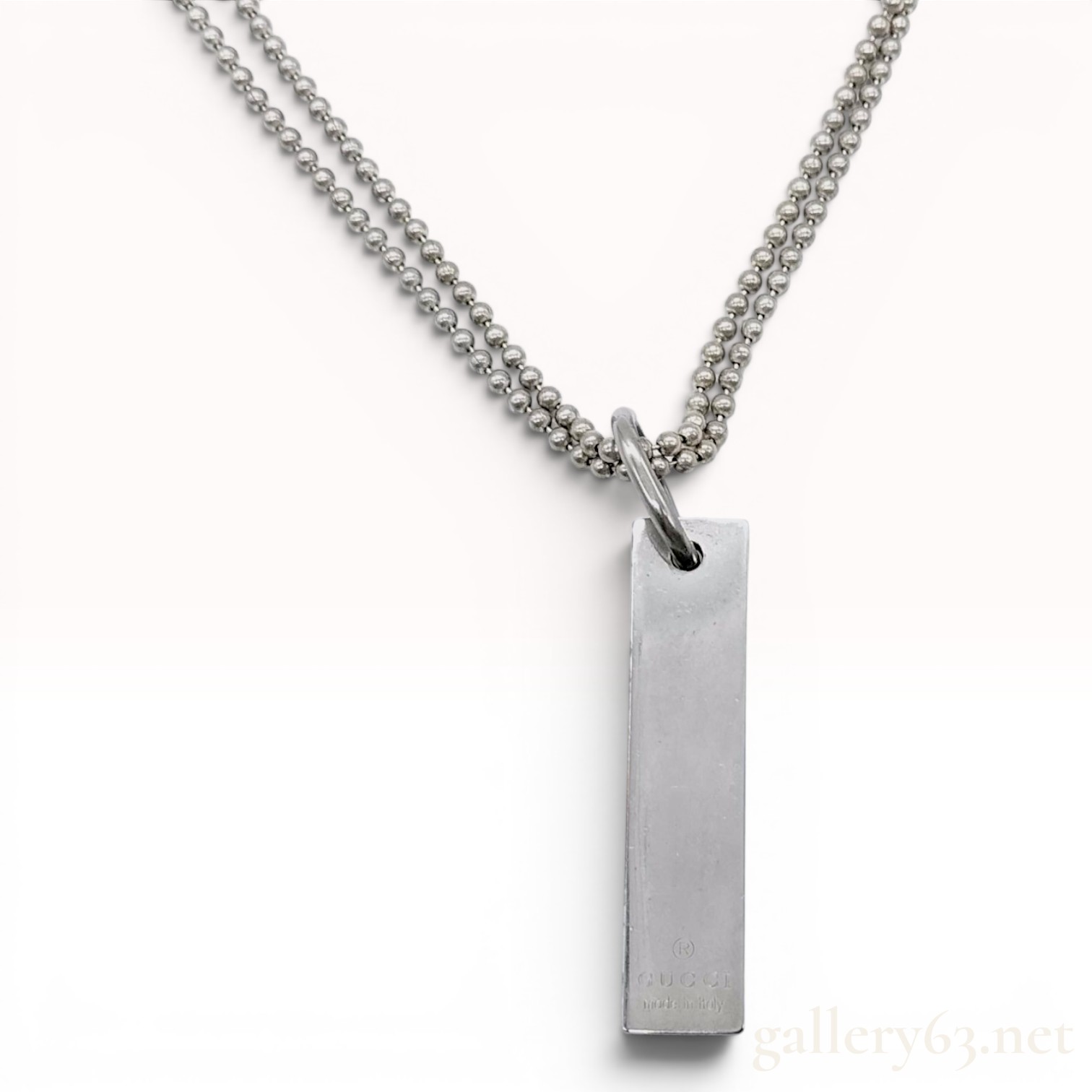 Gucci Sterling Silver Double Strand Ball Chain Plate Pendant Necklace