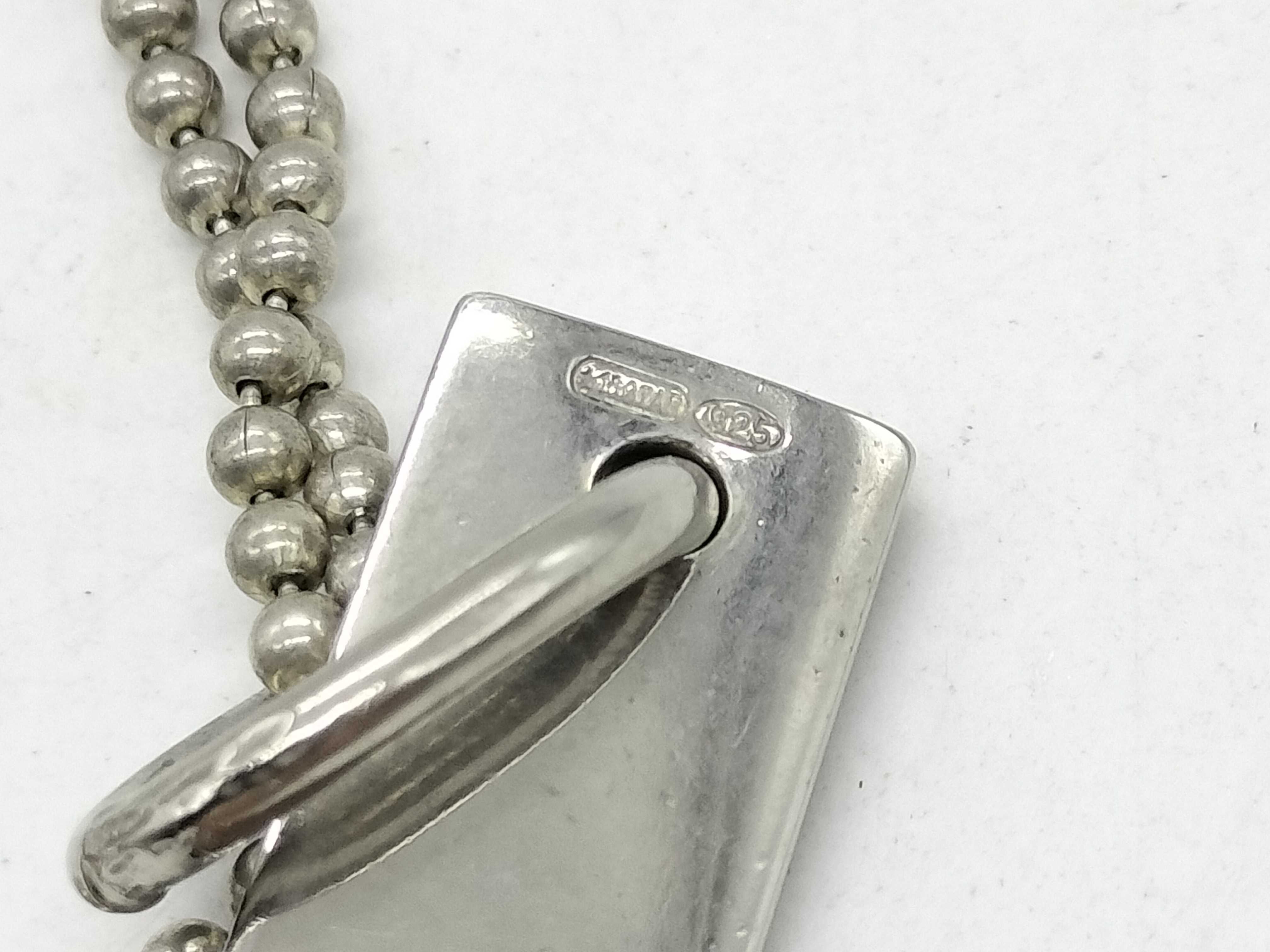 Gucci Sterling Silver Double Strand Ball Chain Plate Pendant Necklace