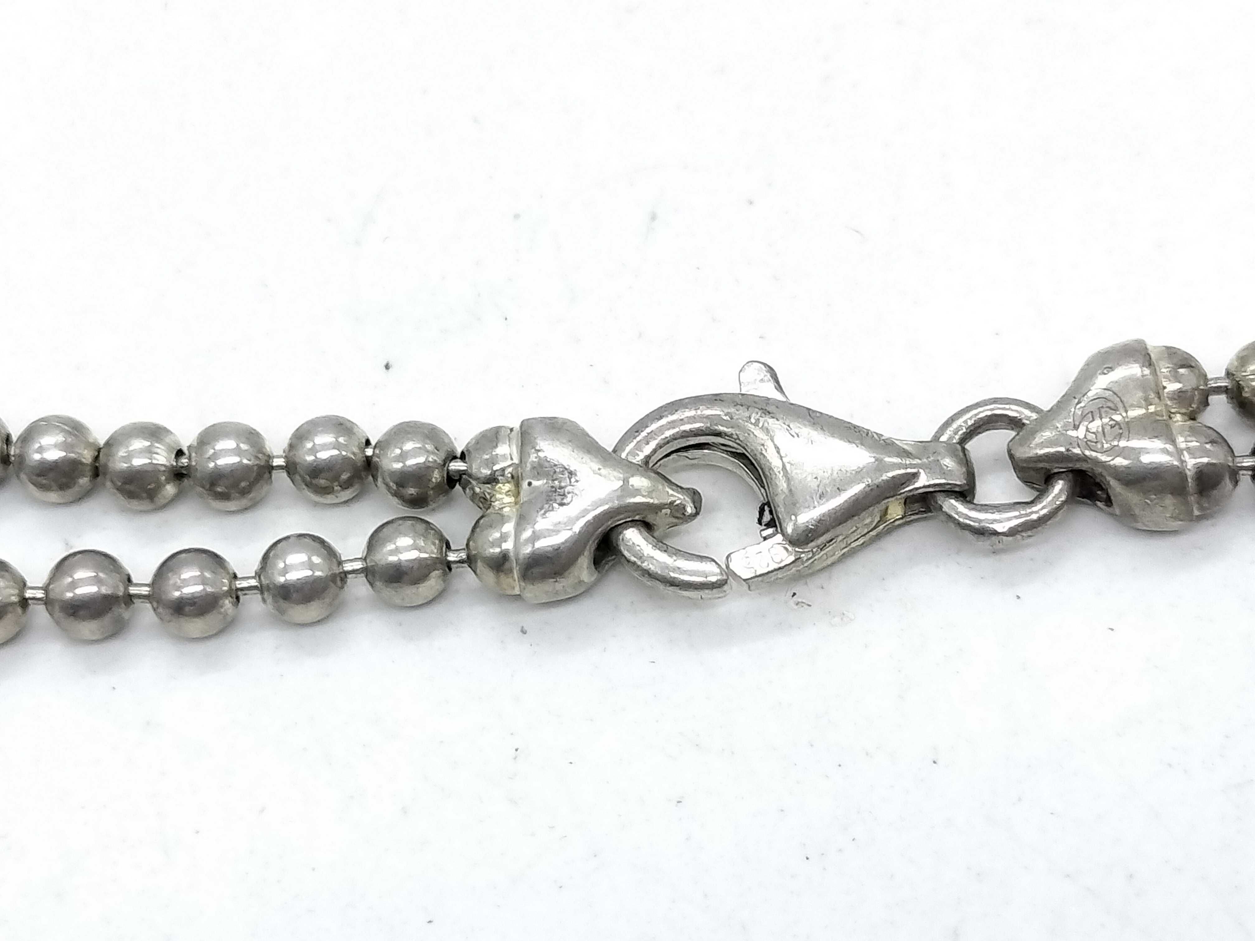 Gucci Sterling Silver Double Strand Ball Chain Plate Pendant Necklace