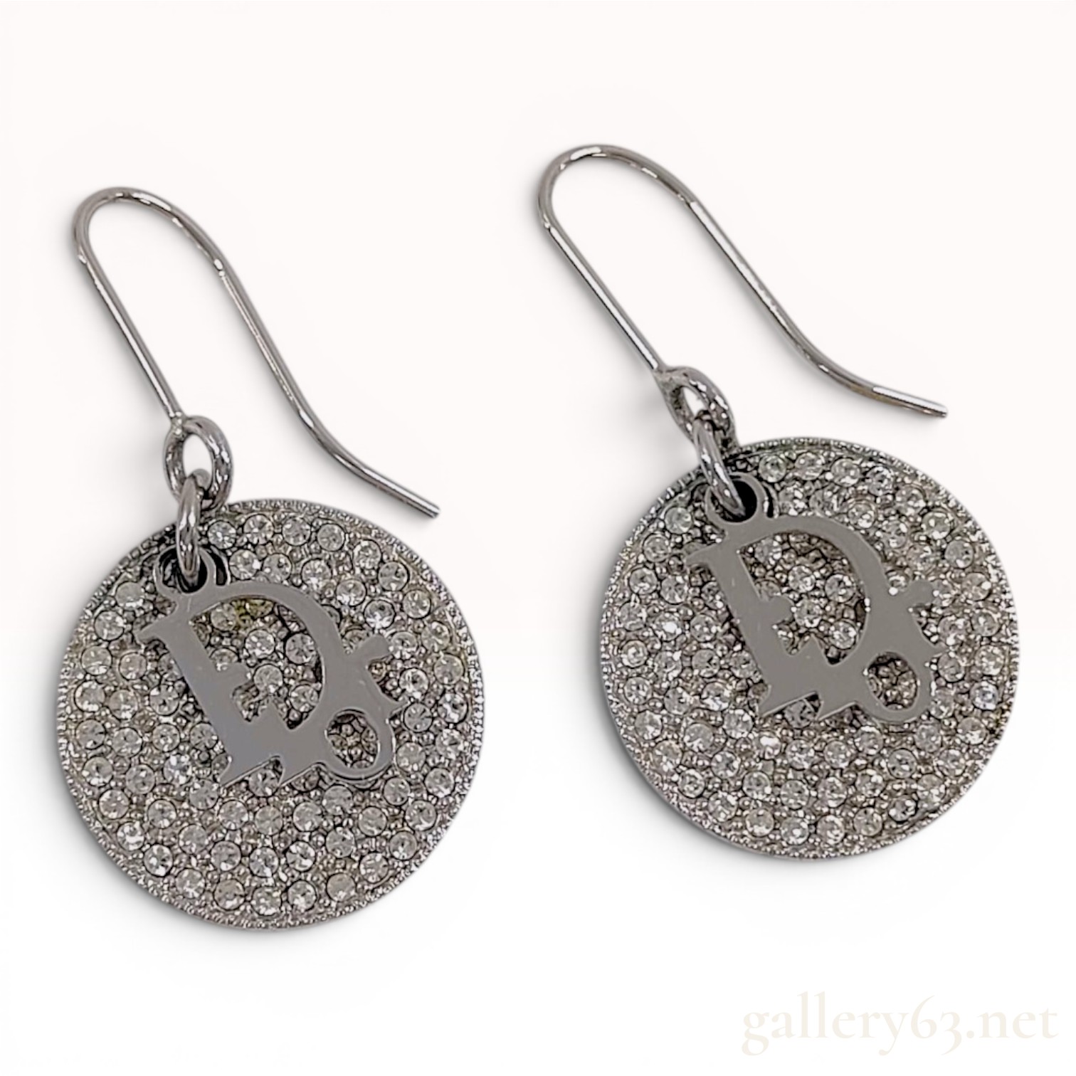 A Pair of Christian Dior Silver-Tone Crystal Pave Logo Drop Earrings