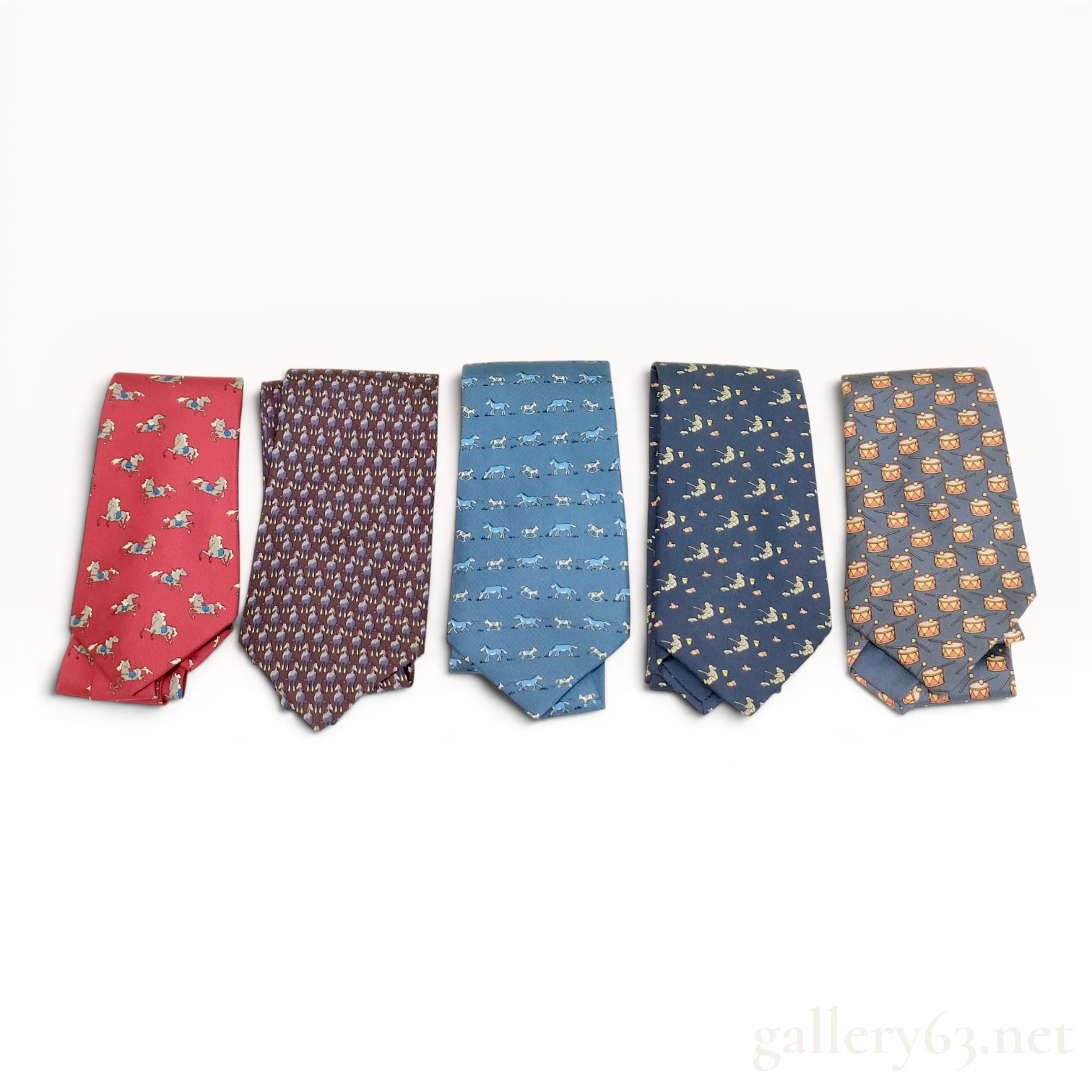 A Set of Five Hermes Silk Novelty Pattern Neckties