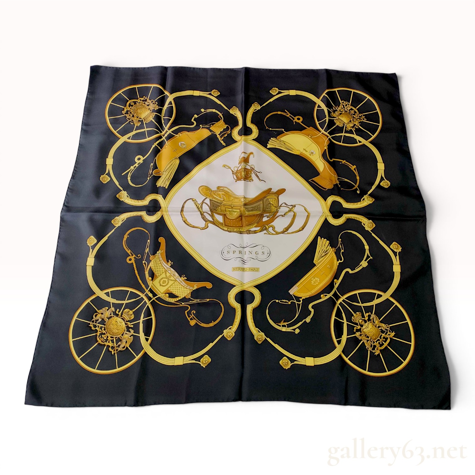 Hermès Springs Silk Scarf in Black and Gold