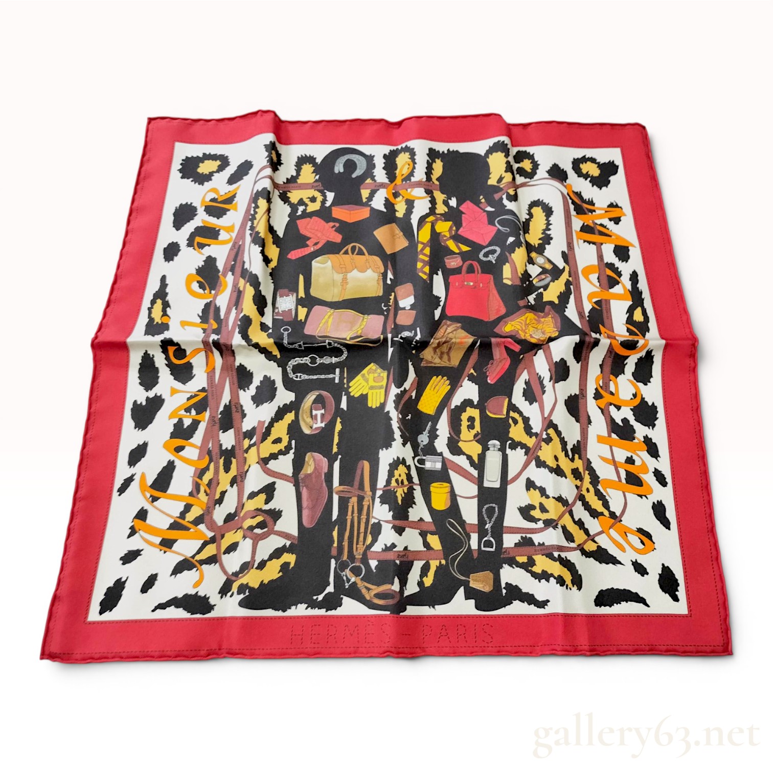 Hermès Monsieur et Madame Silk Gavroche Scarf with Box