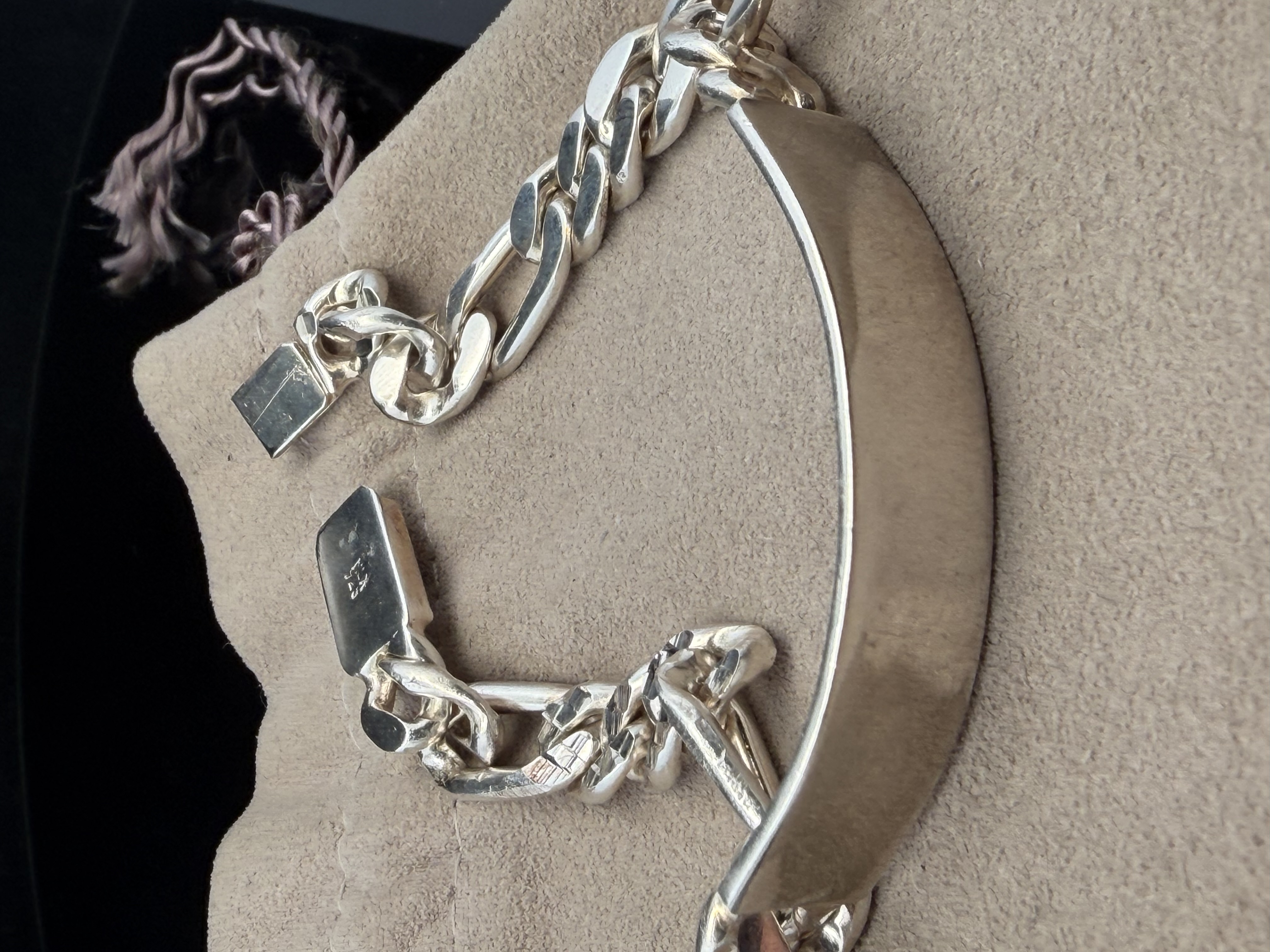 Sterling Silver Diamond Cut Figaro ID Bracelet Biker Jewelry