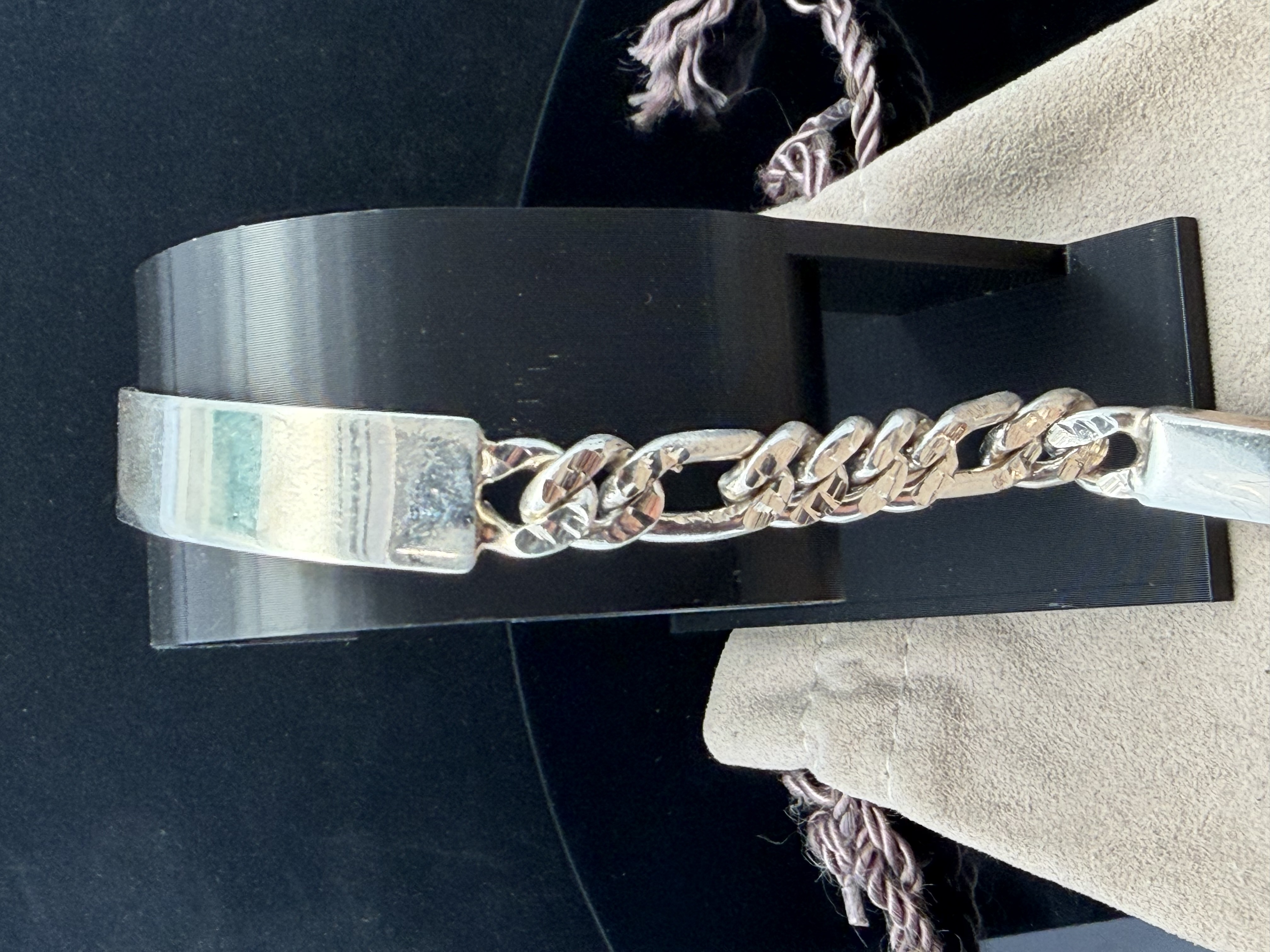 Sterling Silver Diamond Cut Figaro ID Bracelet Biker Jewelry