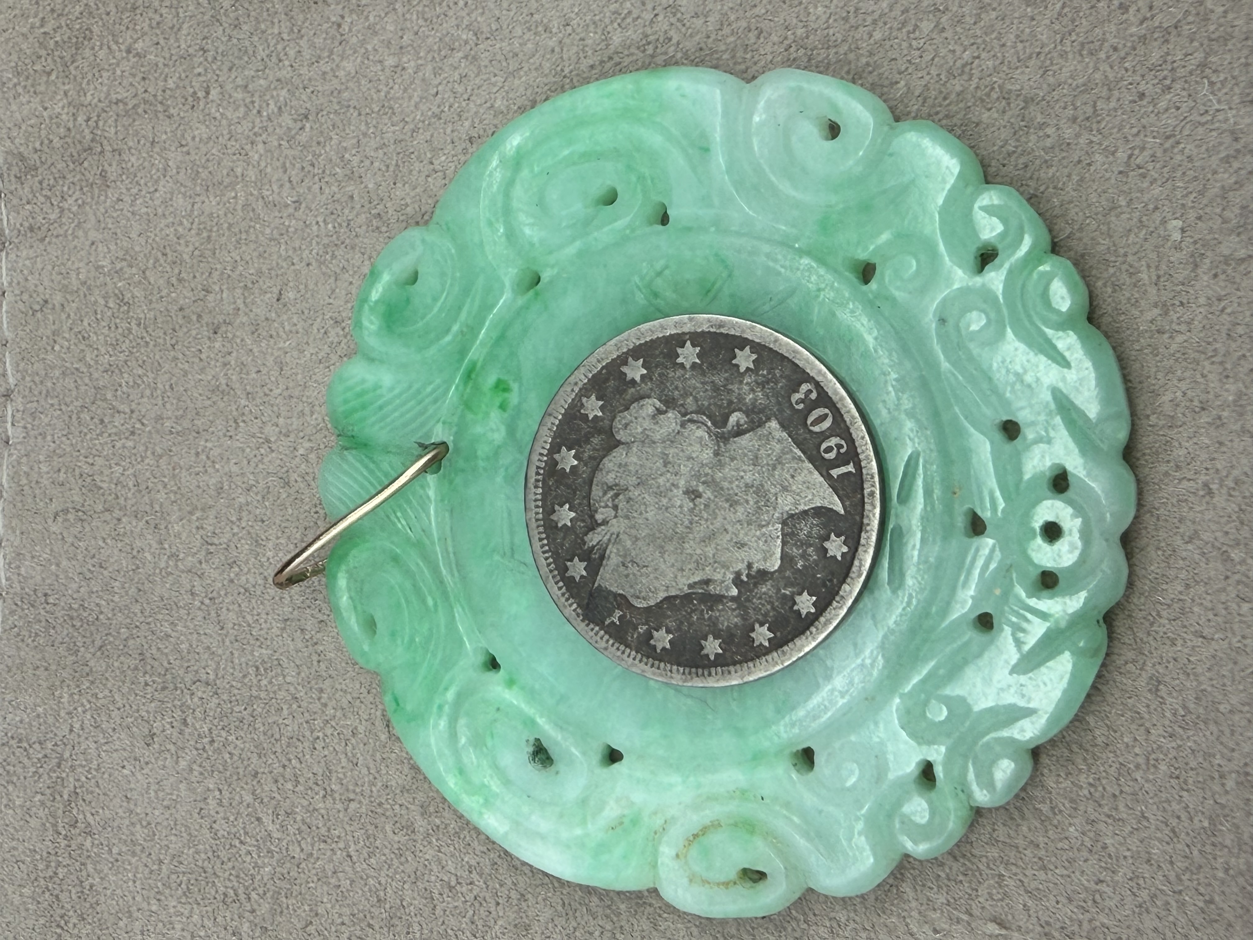 Carved Jadeite Jade 10K Gold Pendant