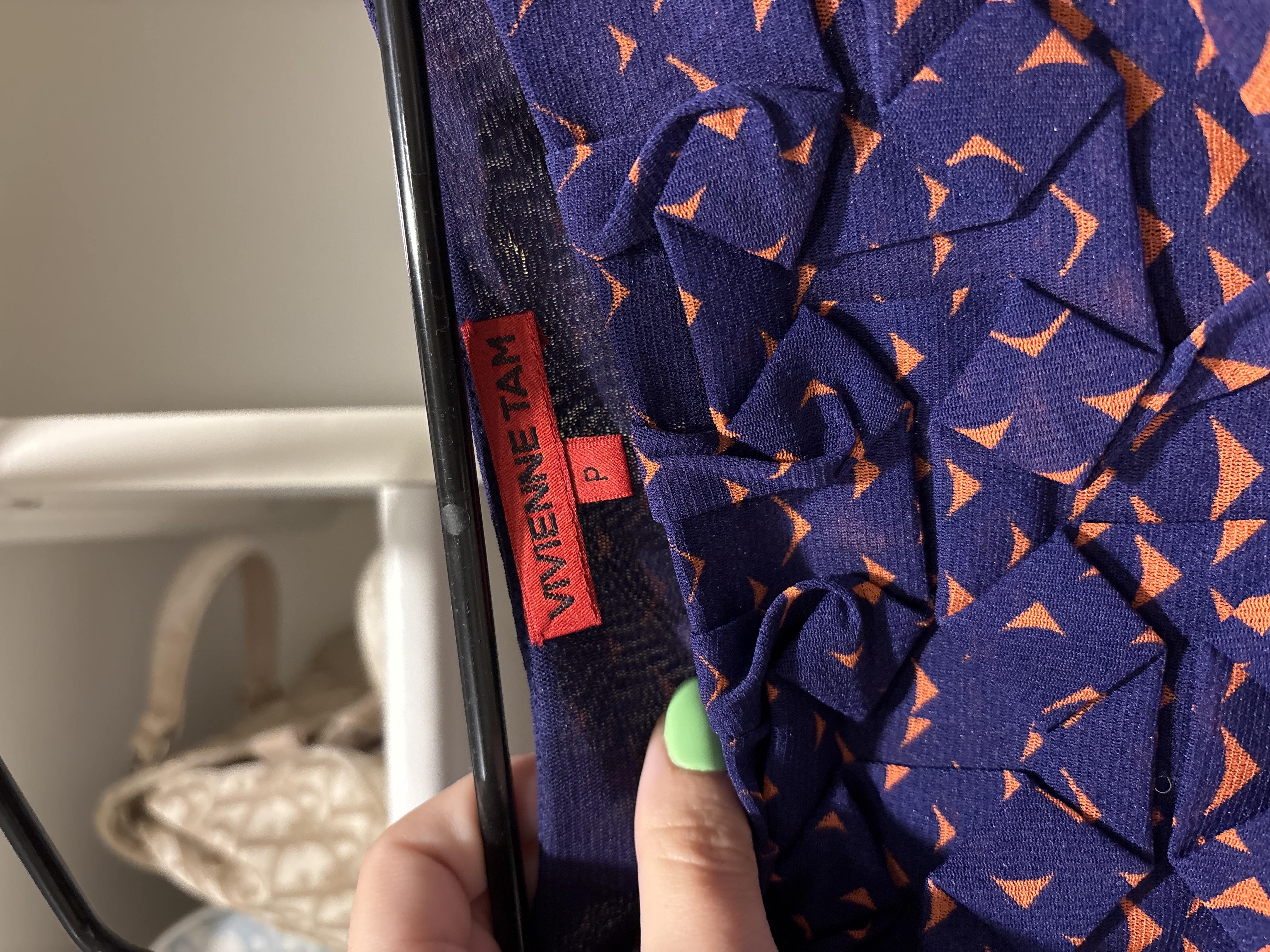 Vivienne Tam Petite Orange and Purple Geometric Print Ruched Mesh Dress