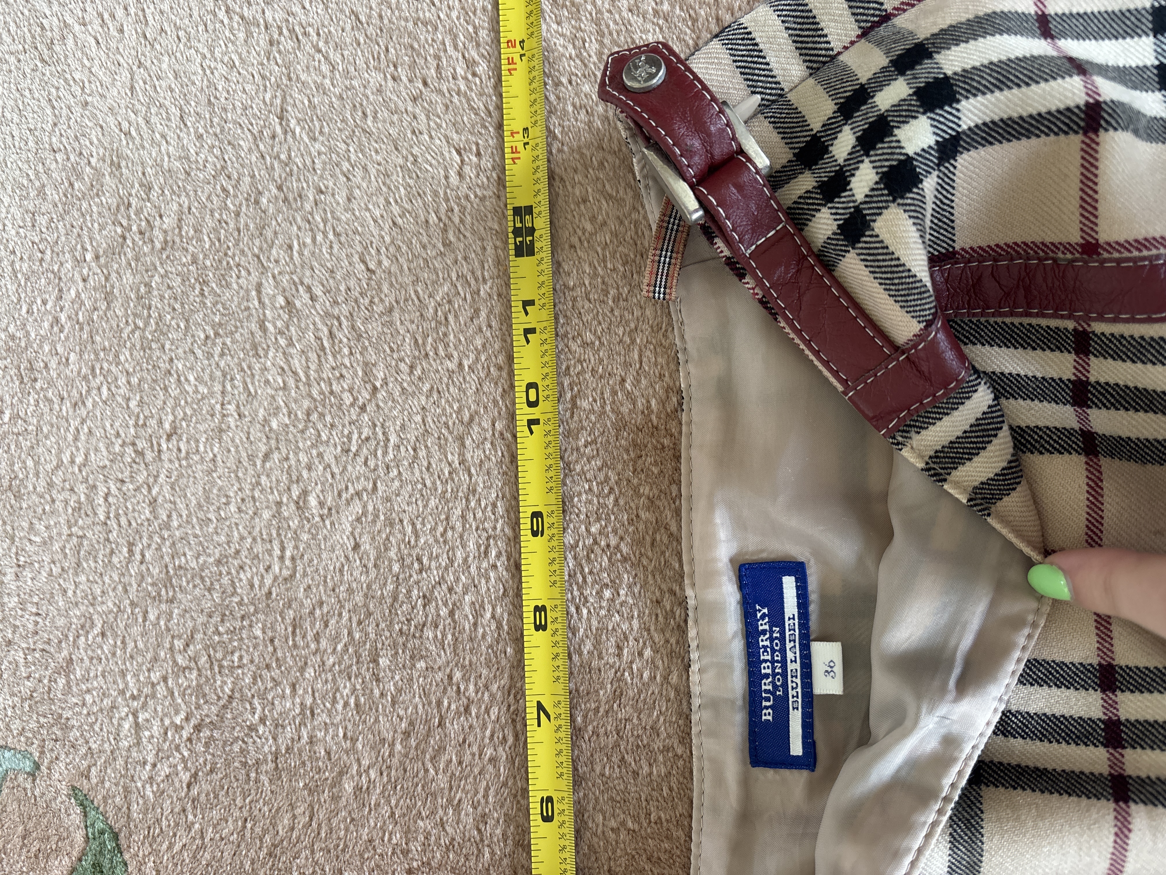 Burberry London Blue Label Nova Check Wool Pleated Mini Skirt