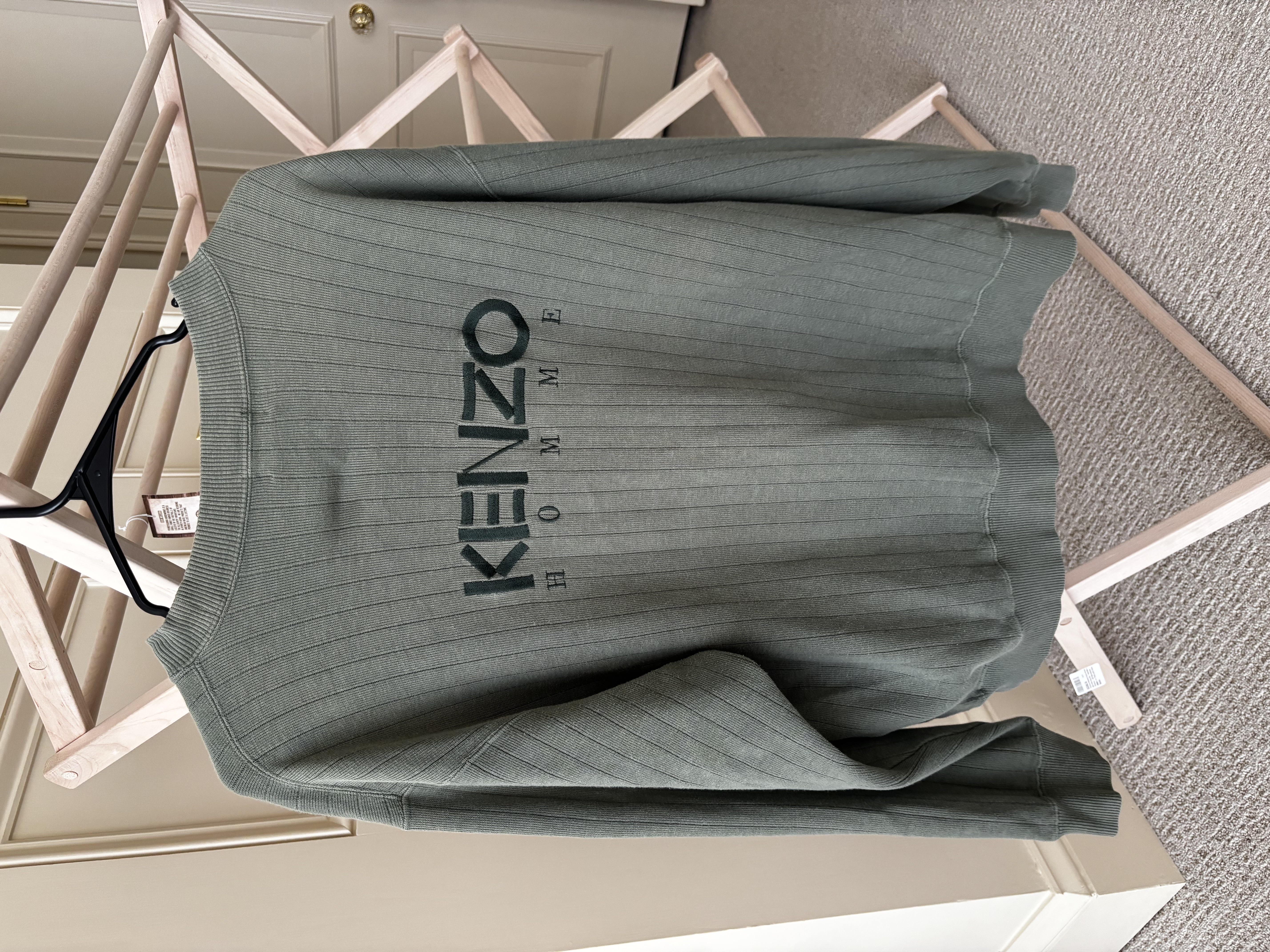 Vintage Kenzo Homme Ribbed Crewneck Sweatshirt in Sage Green