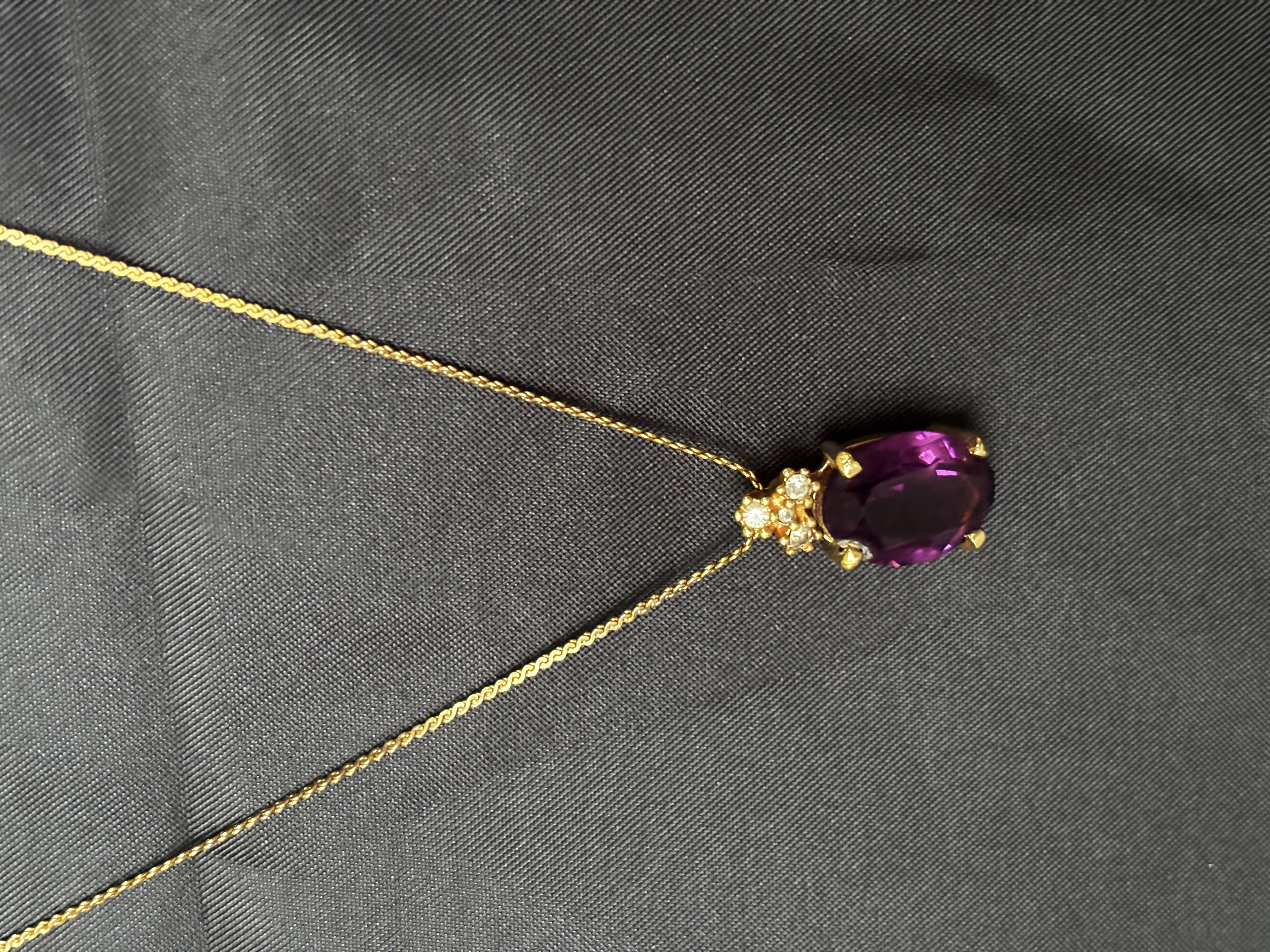 Christian Dior Vintage Gold Tone and Purple Crystal Pendant Necklace