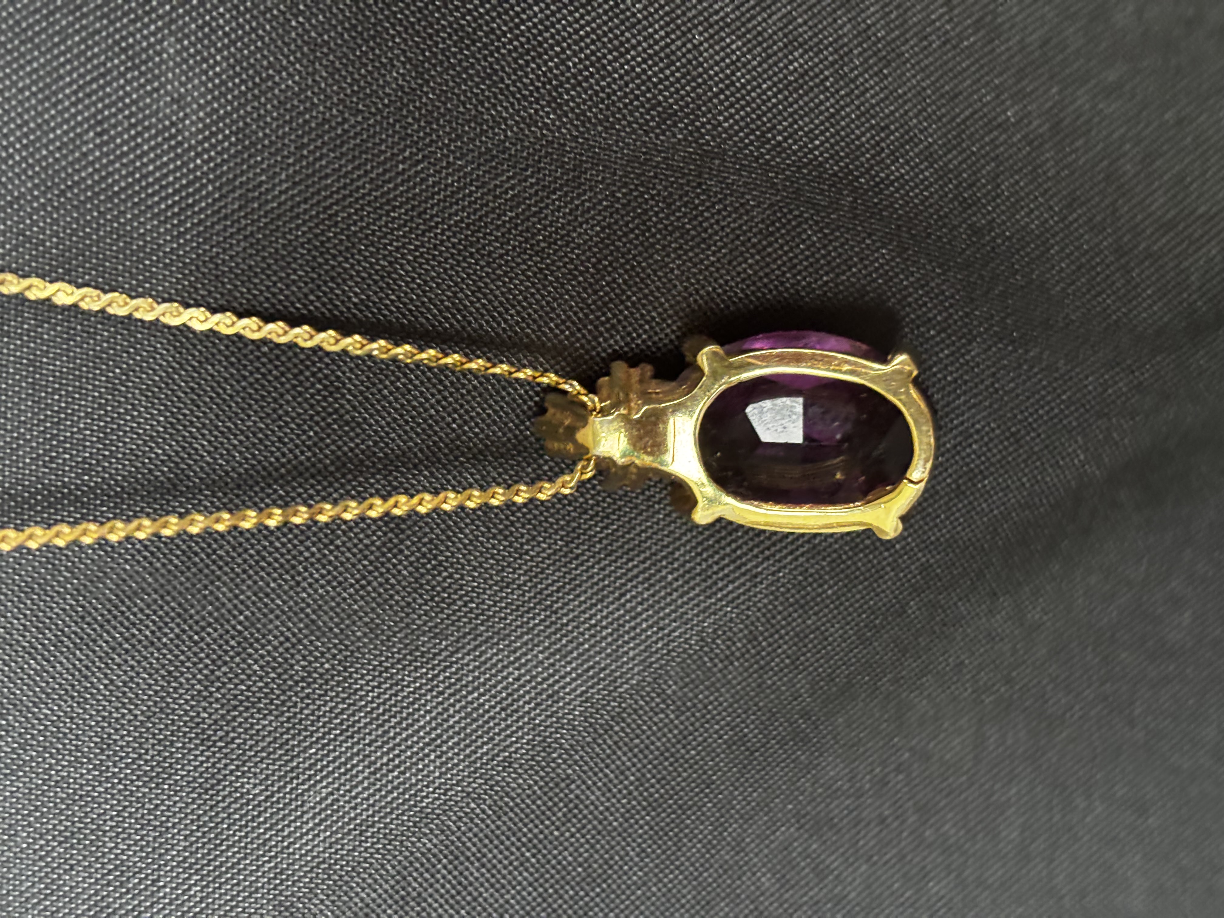 Christian Dior Vintage Gold Tone and Purple Crystal Pendant Necklace