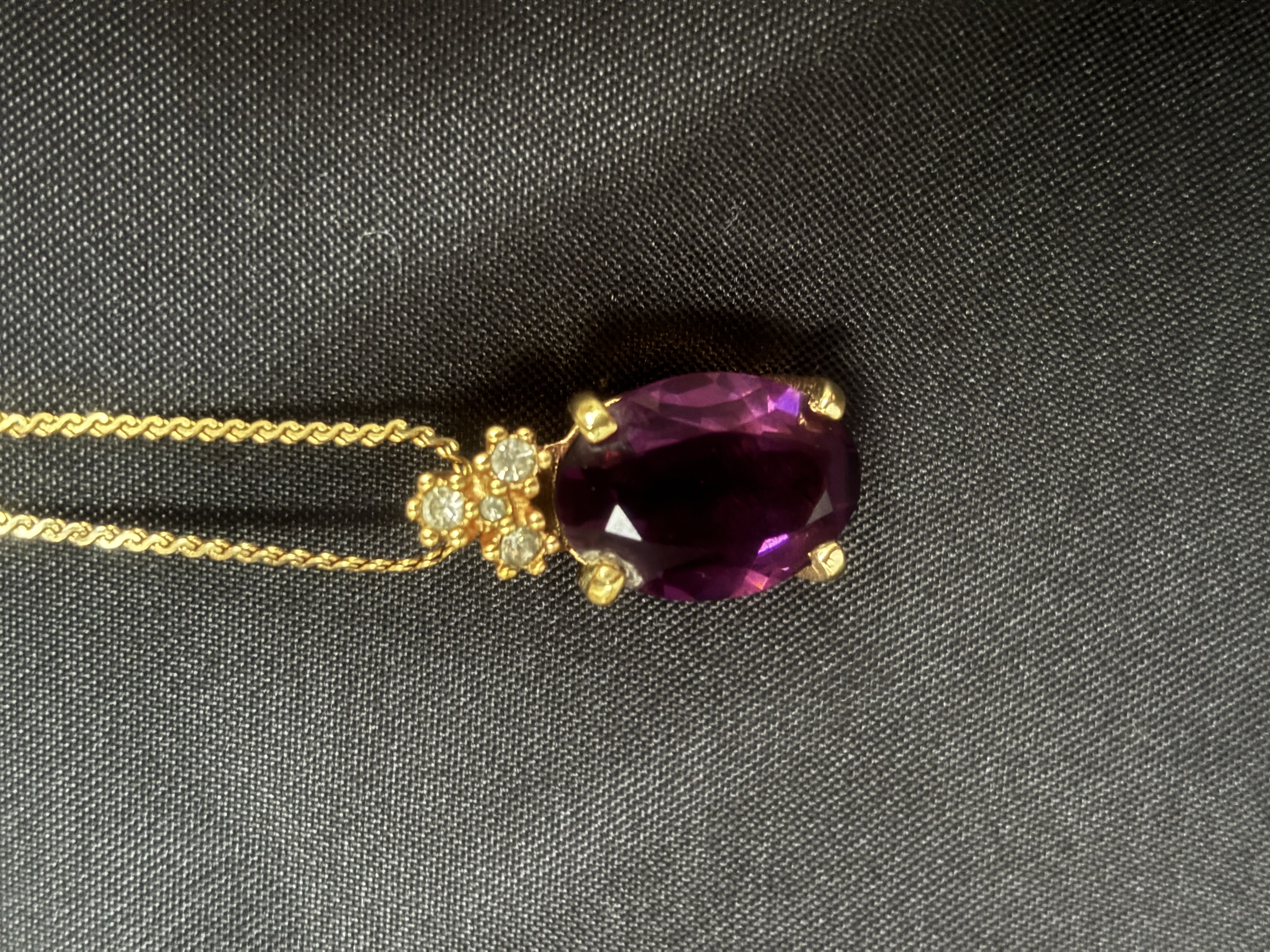 Christian Dior Vintage Gold Tone and Purple Crystal Pendant Necklace
