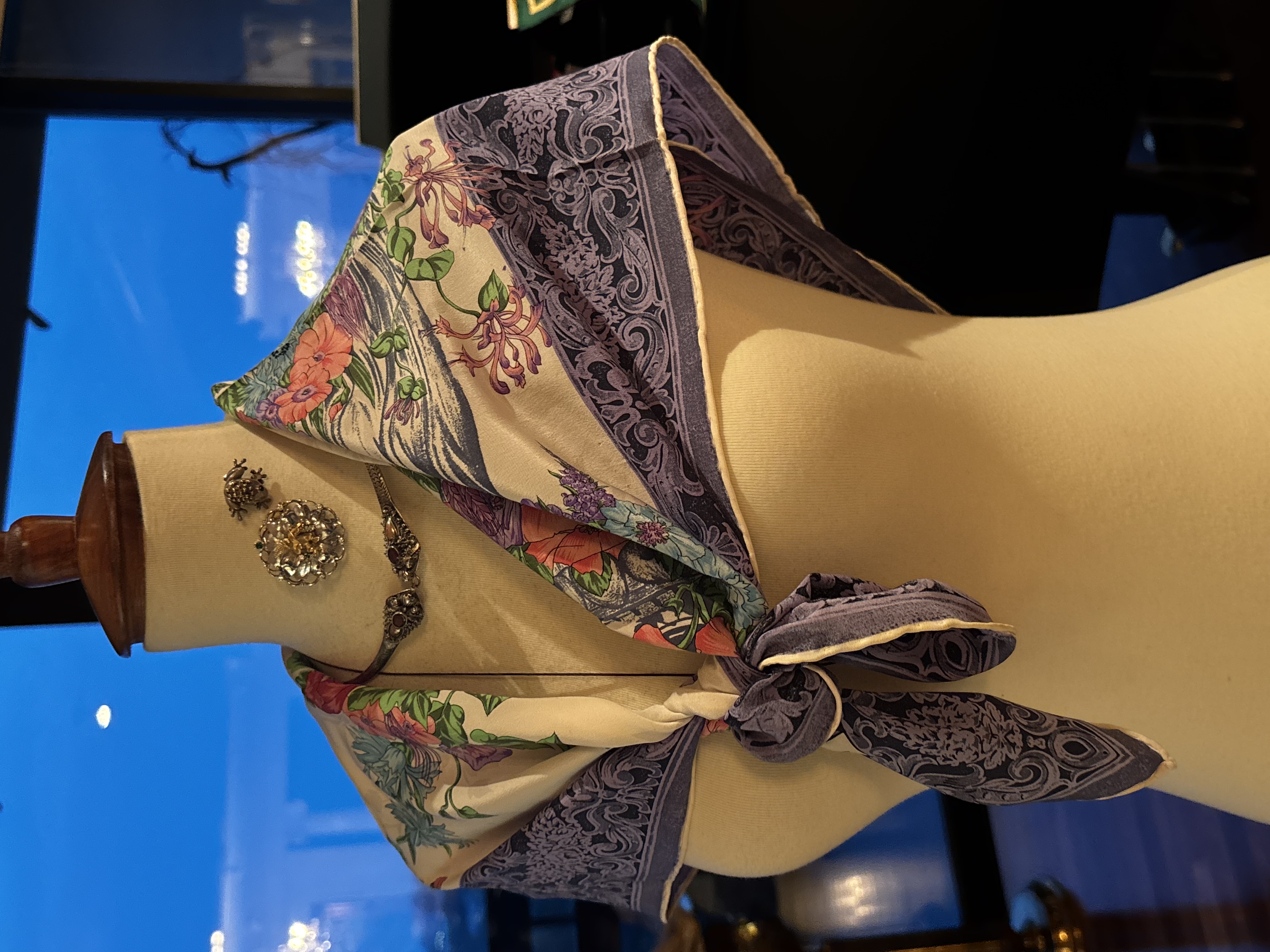 Christian Dior Vintage Large Floral and Baroque Motif Silk Scarf