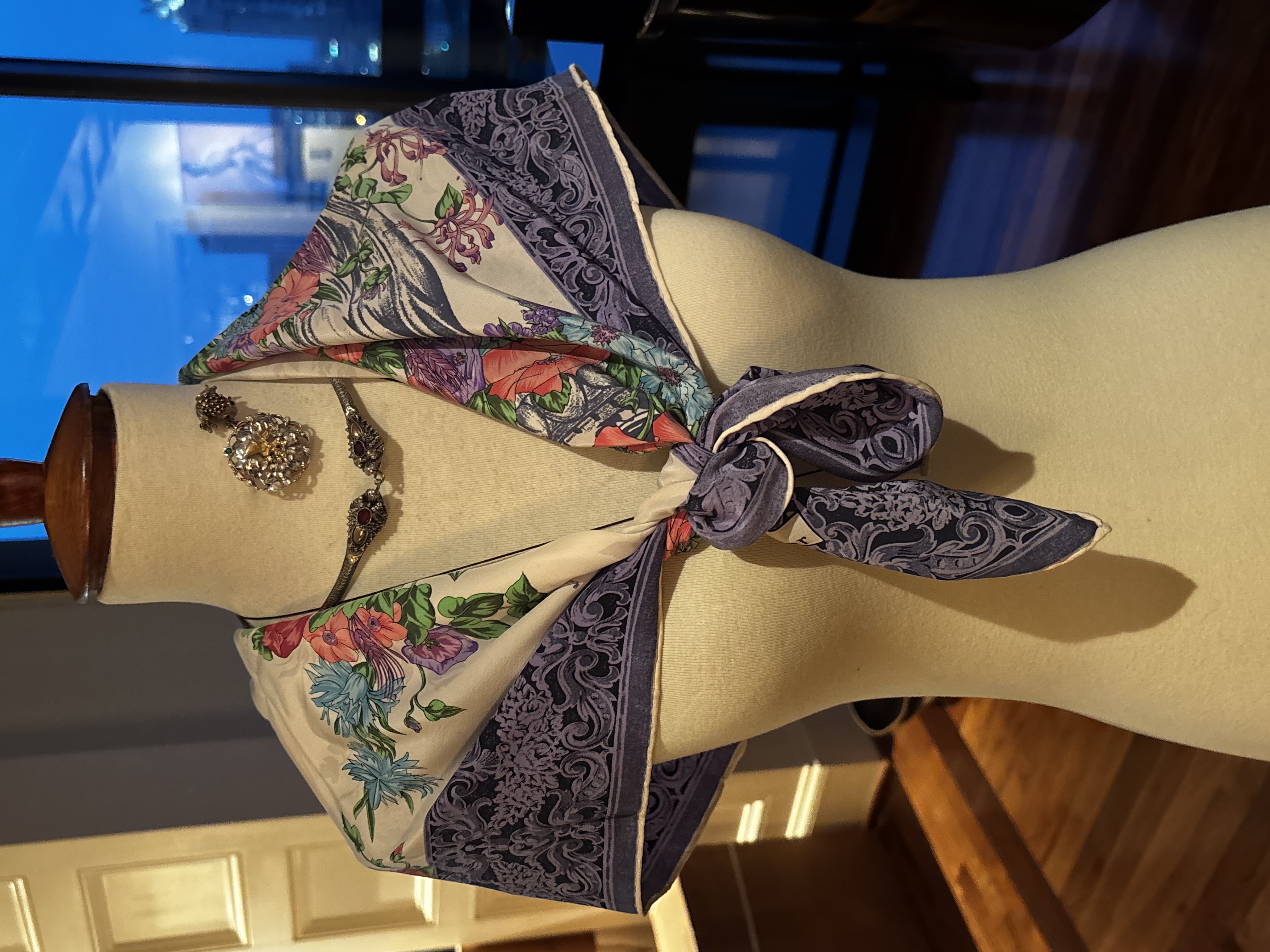 Christian Dior Vintage Large Floral and Baroque Motif Silk Scarf