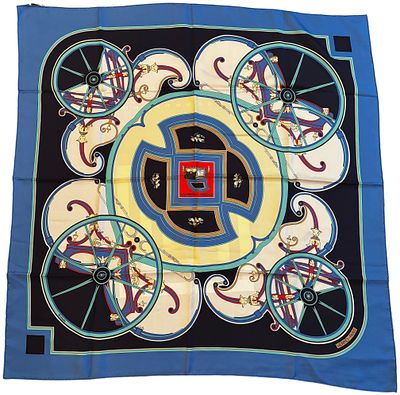 Herm&egrave;s Washington's Carriage Silk Carr&eacute; 90 Scarf Designed by Caty Latham. This vintage Herm&egrave;s 