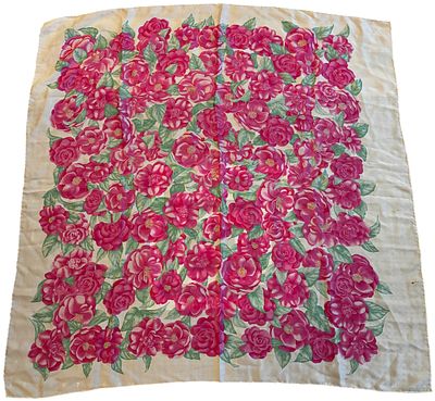 Chanel Silk Jacquard Camellia Print Square Scarf. A vintage square silk scarf by Chanel 