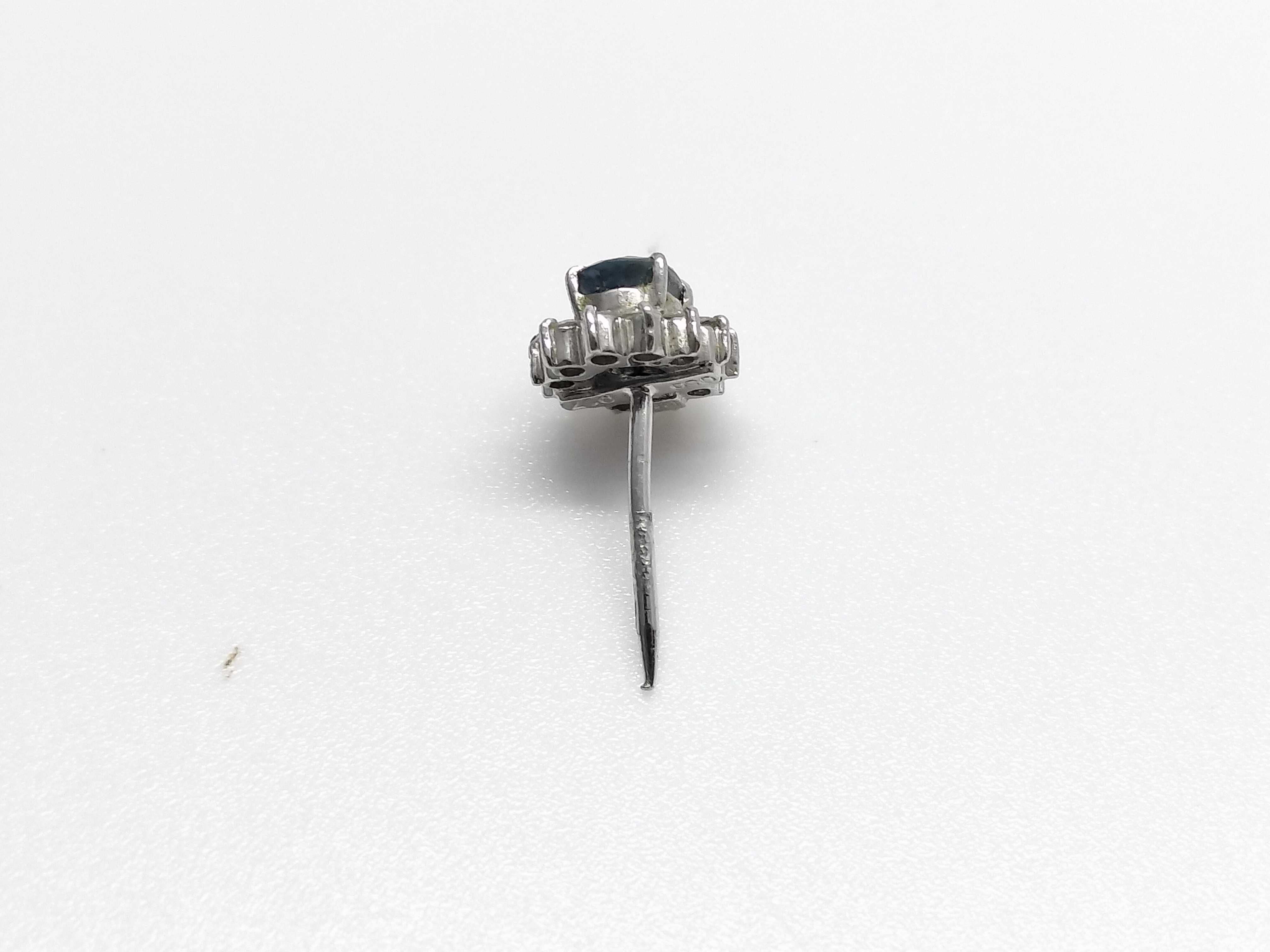 Platinum Sapphire and Diamond Halo Tie Tack with Safety Chain