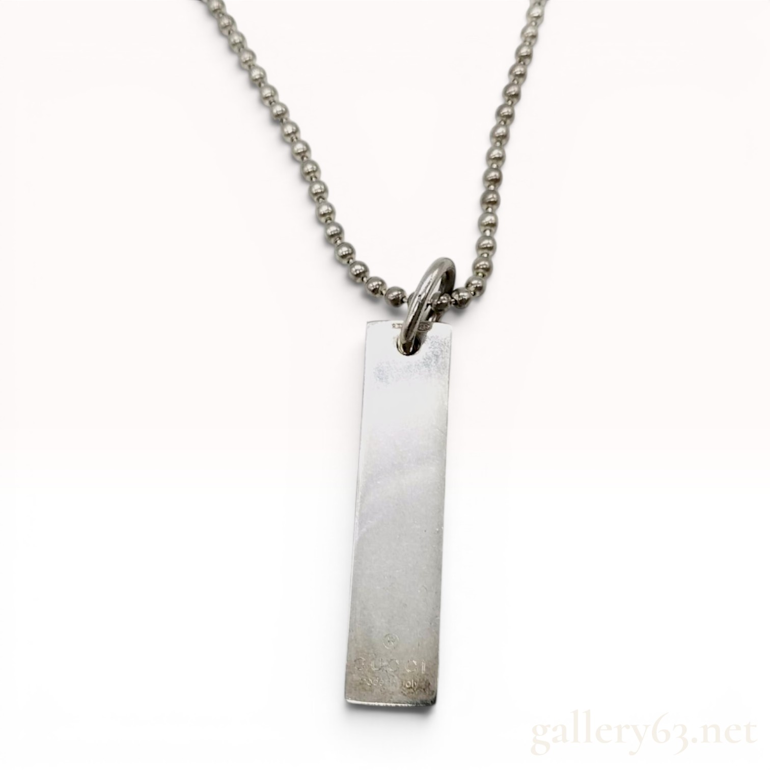 Gucci Sterling Silver Bar Tag Pendant Necklace
