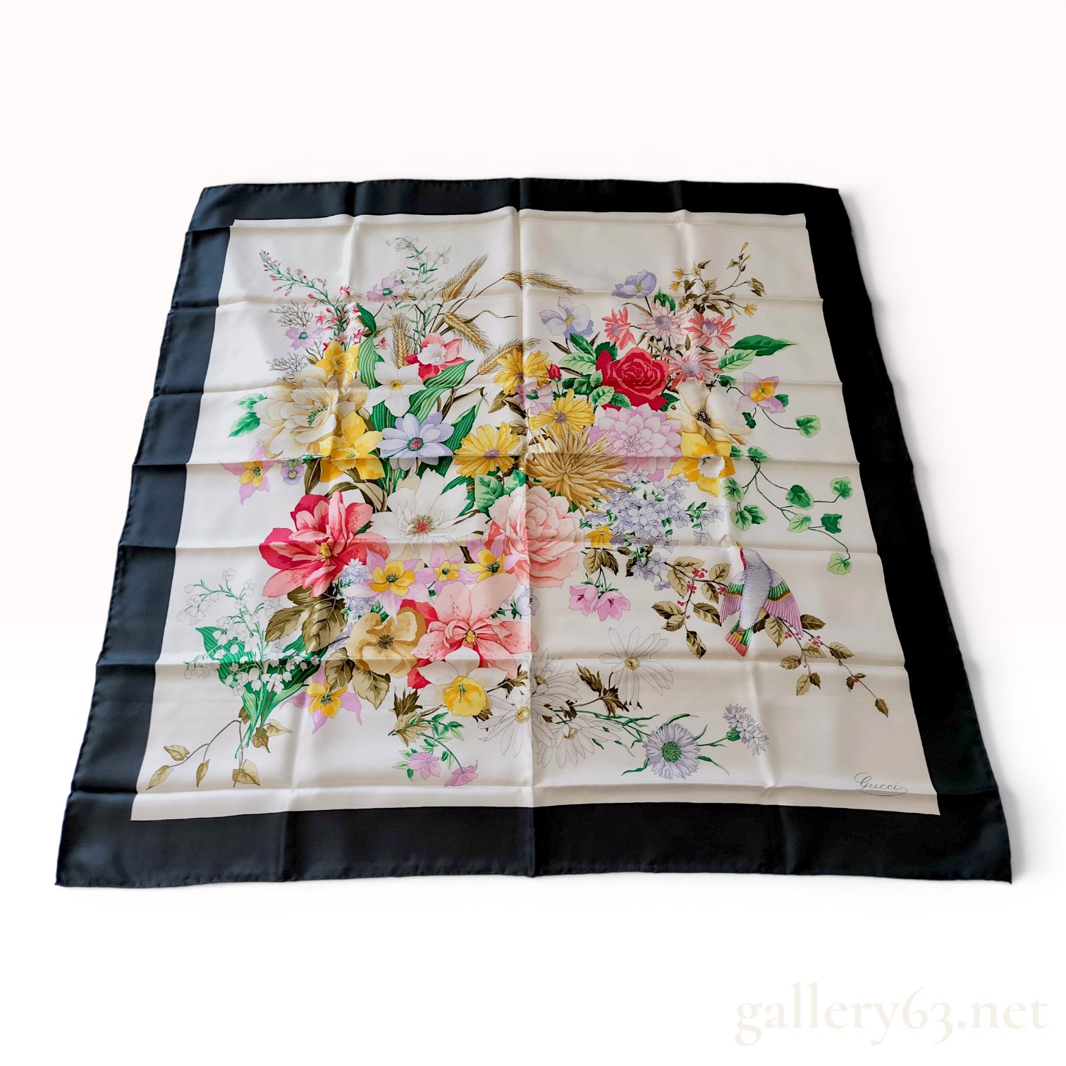 Gucci Vintage Flora Pattern Silk Square Scarf