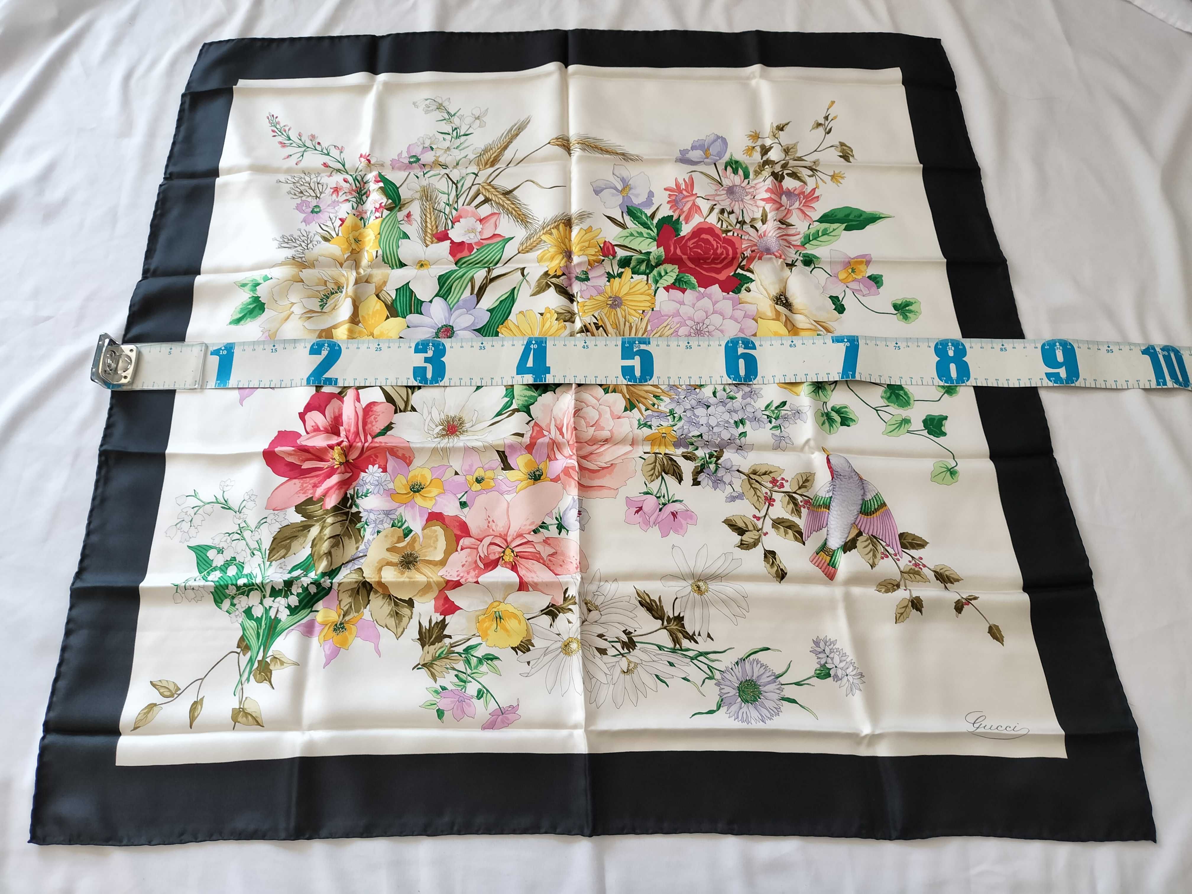 Gucci Vintage Flora Pattern Silk Square Scarf