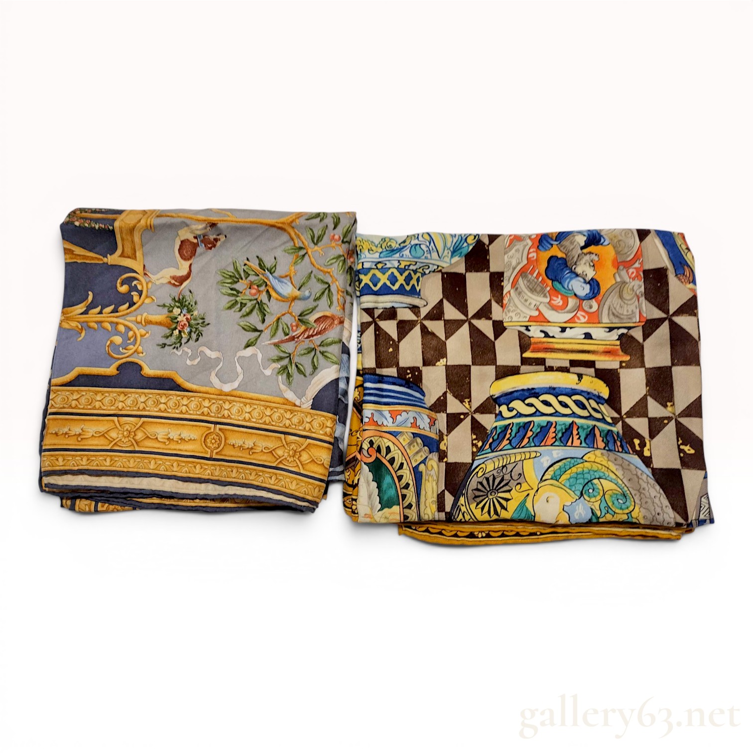 Two Vintage Gucci Silk Twill Scarves