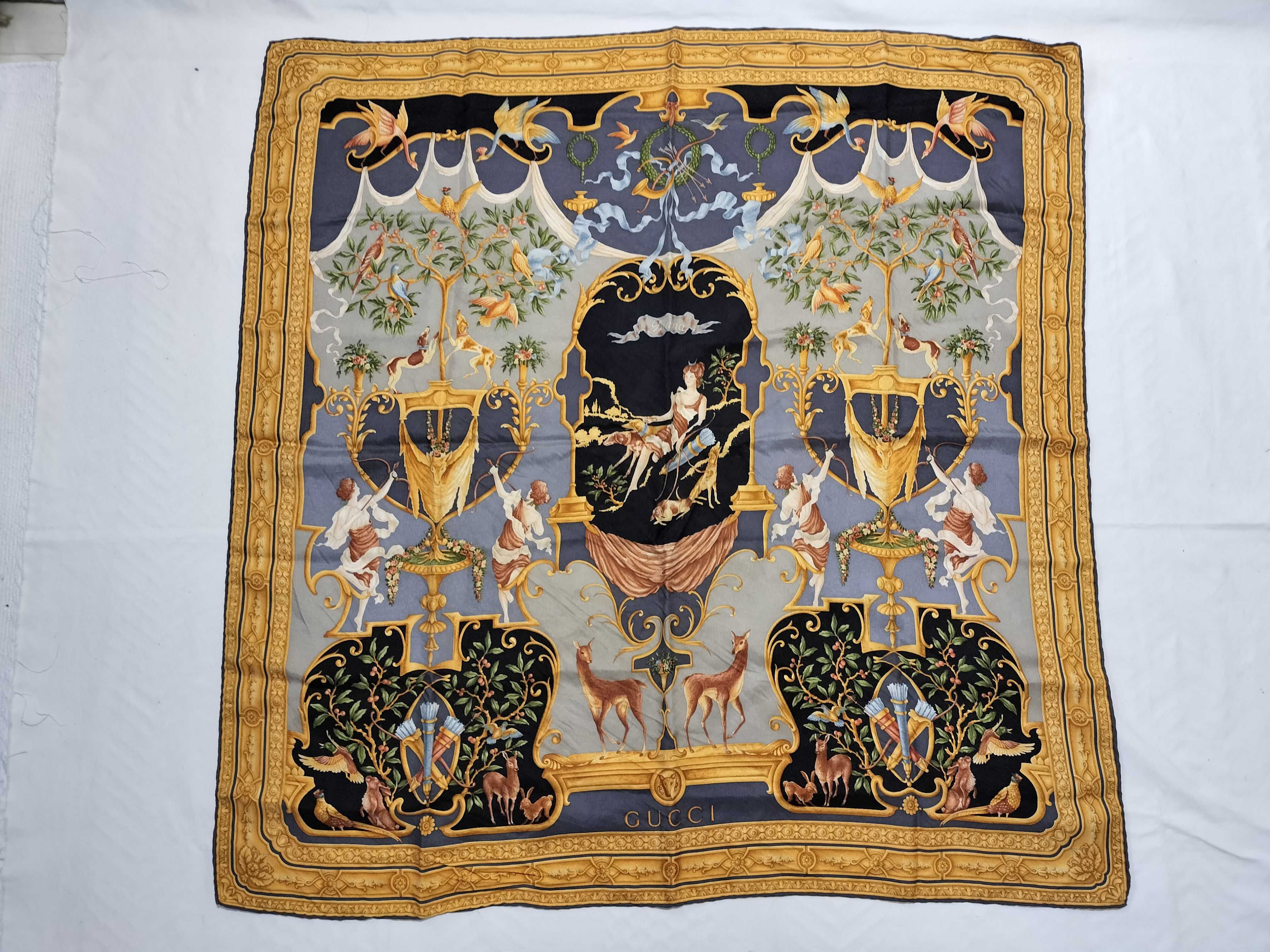 Two Vintage Gucci Silk Twill Scarves