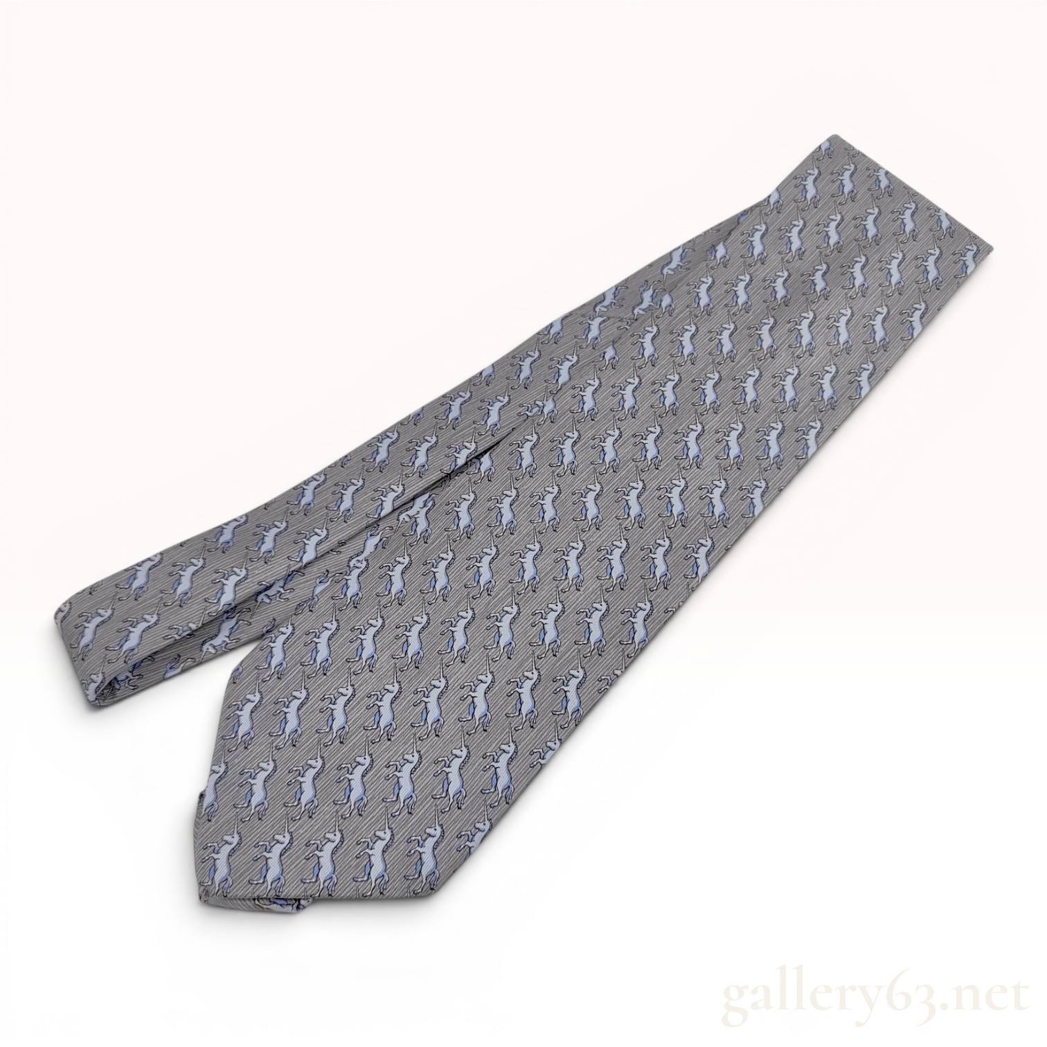 Hermès Silk Necktie with Unicorn Motif and Original Presentation Box