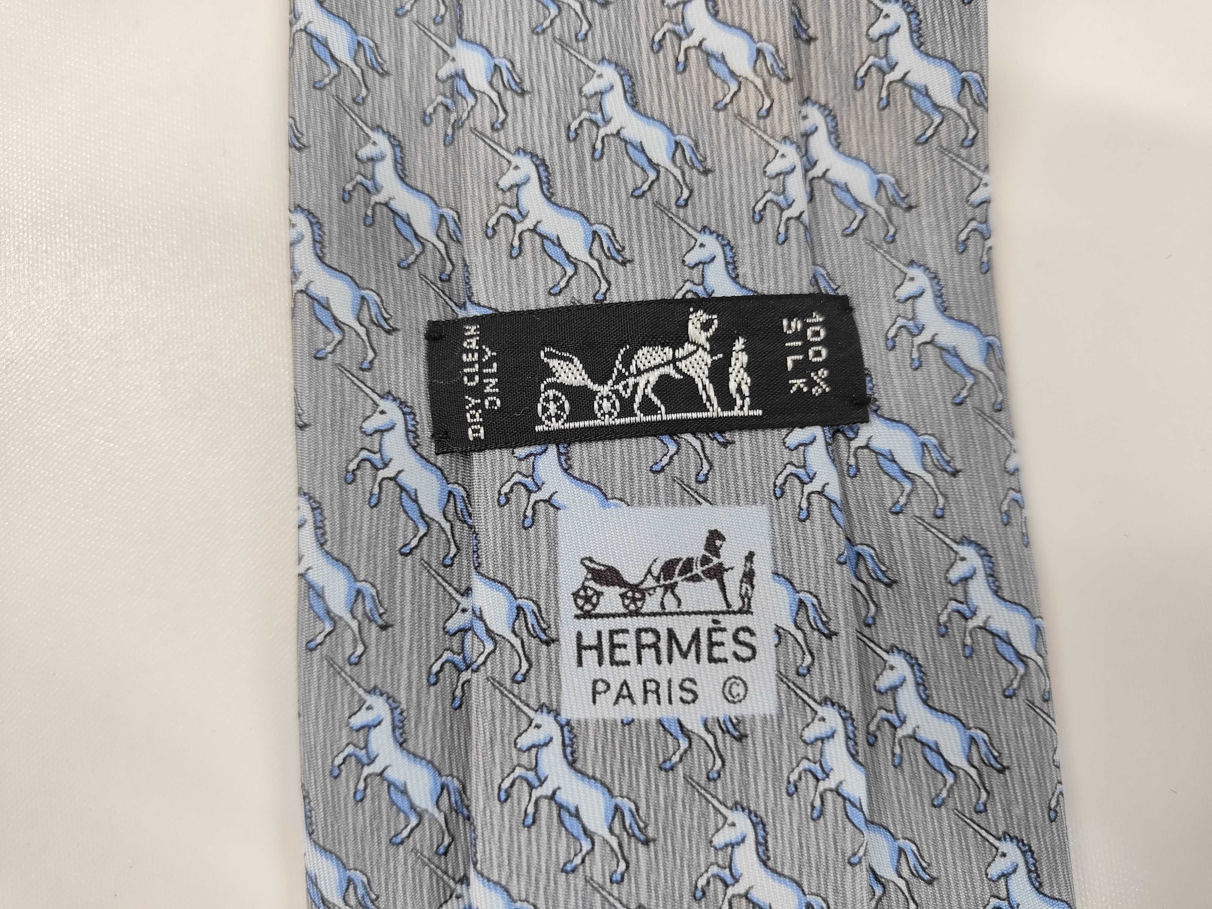 Hermès Silk Necktie with Unicorn Motif and Original Presentation Box