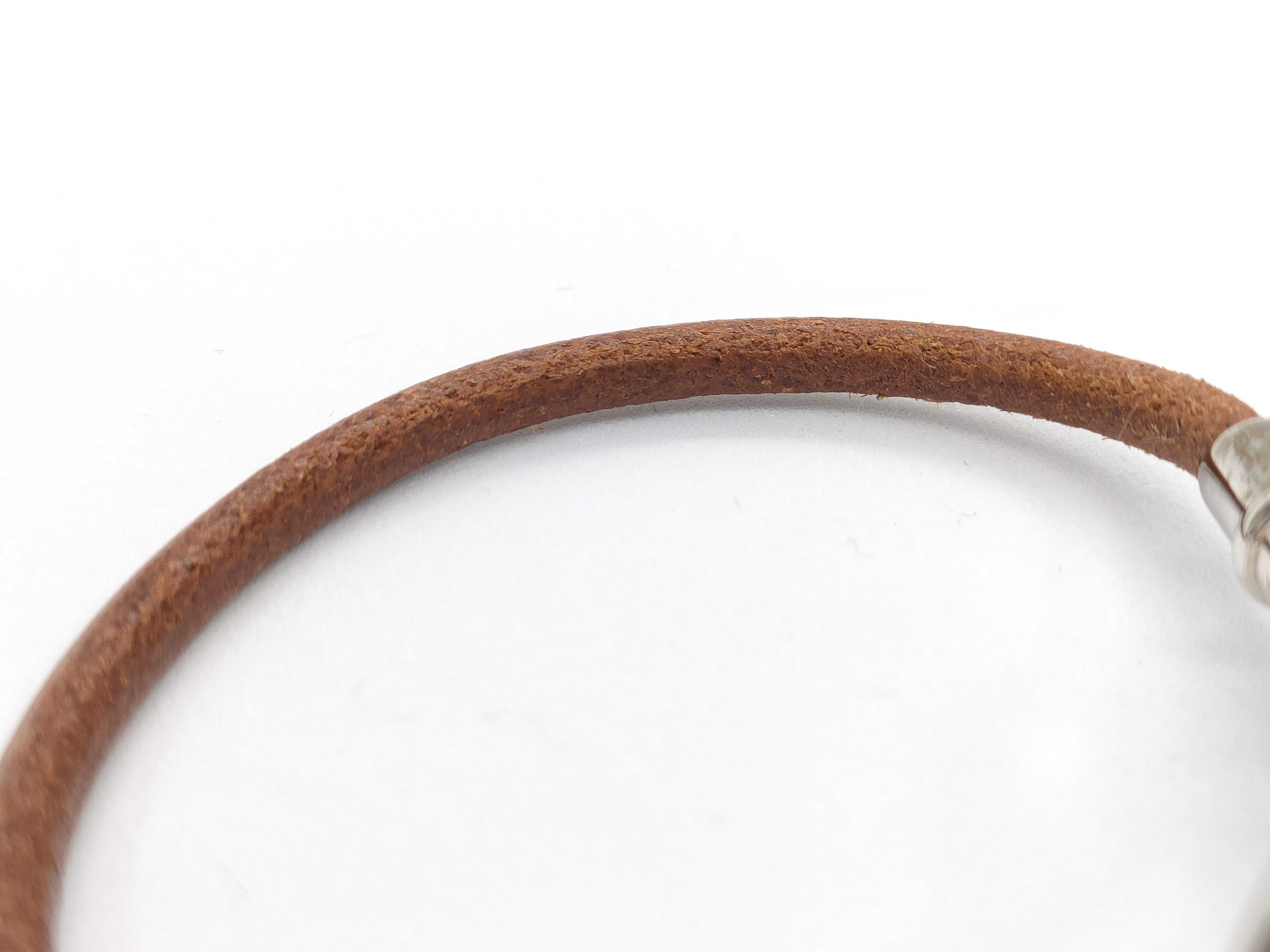 Hermes Atame Brown Leather and Palladium-Plated Metal Cord Bracelet