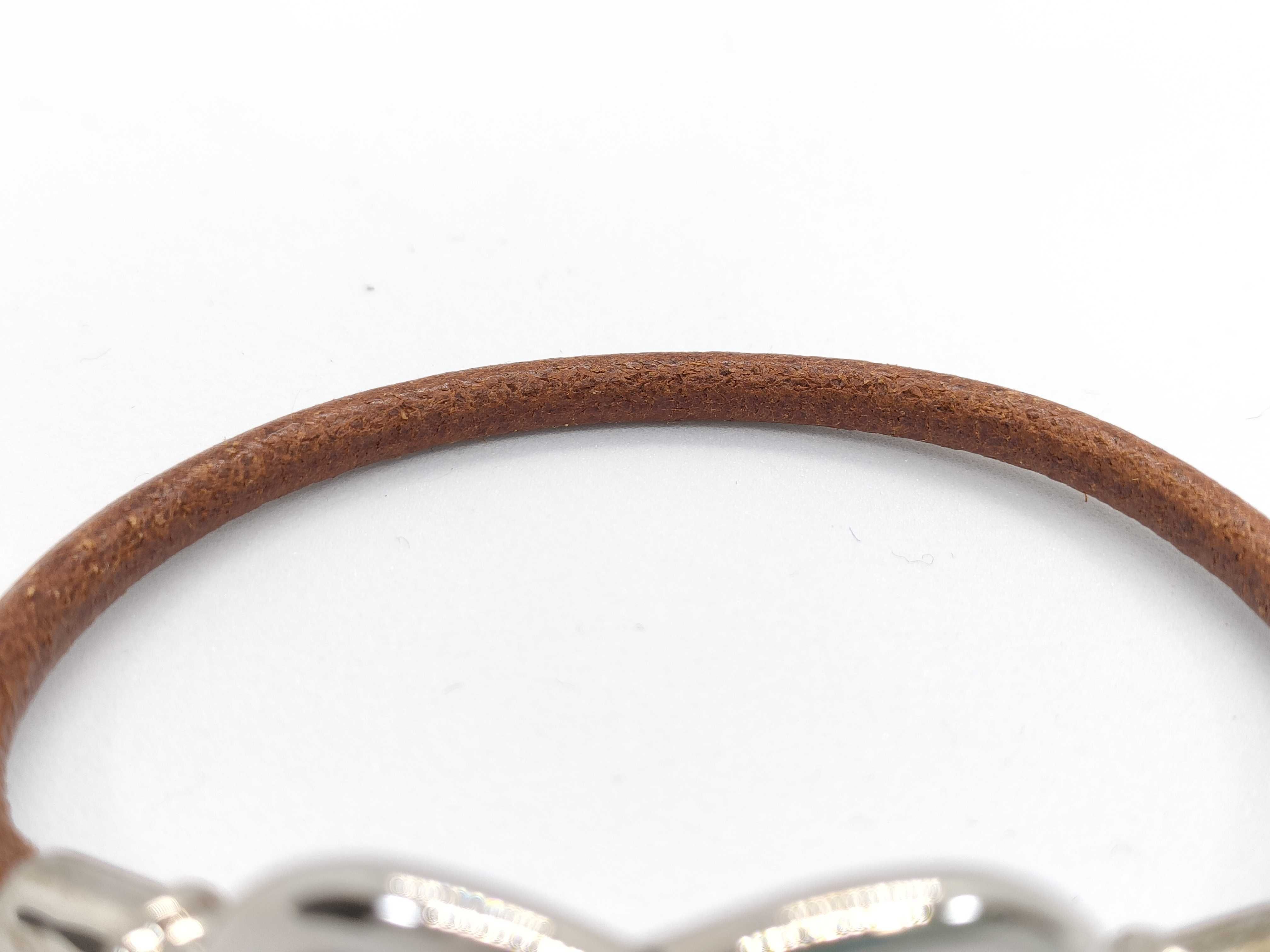 Hermes Atame Brown Leather and Palladium-Plated Metal Cord Bracelet