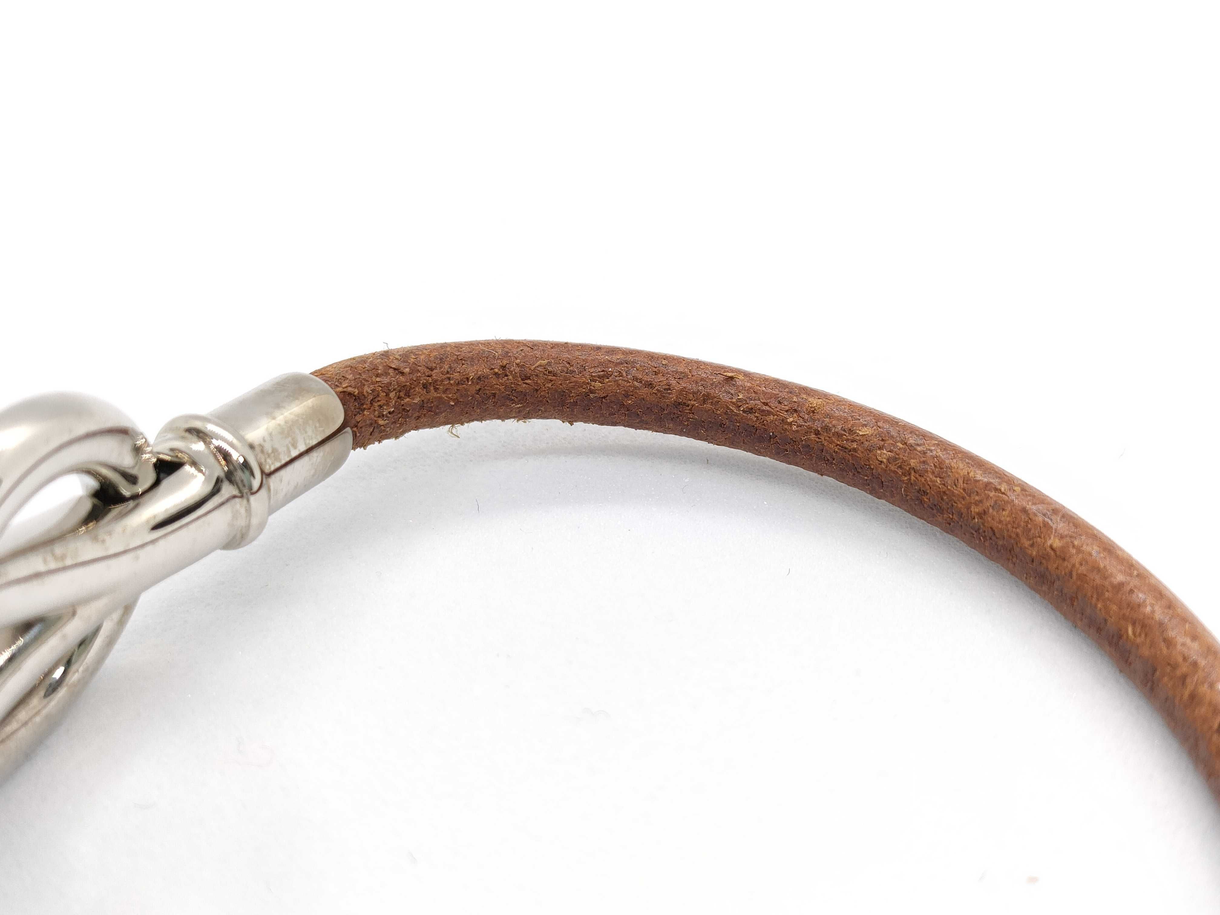 Hermes Atame Brown Leather and Palladium-Plated Metal Cord Bracelet