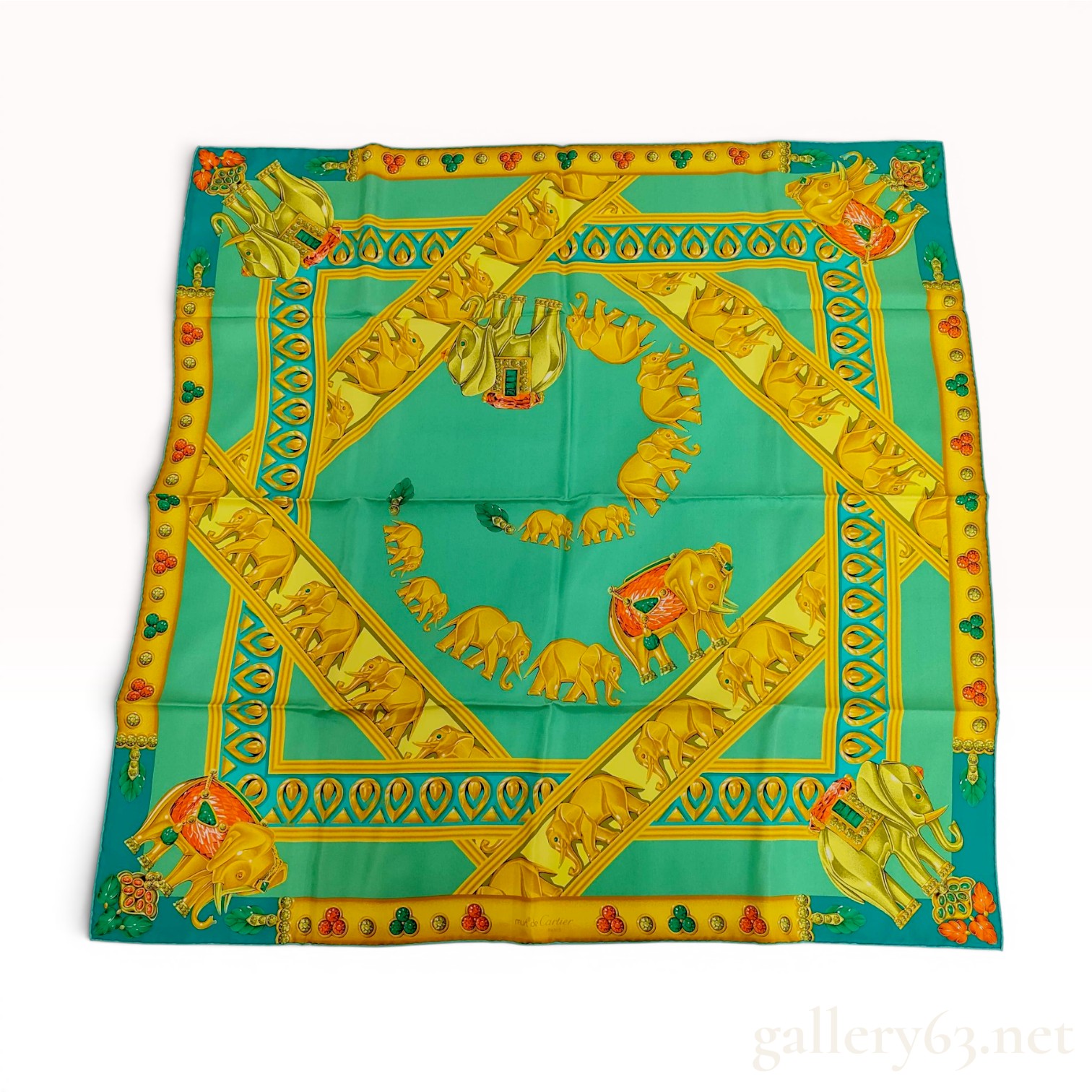 Must de Cartier La Route des Indes Silk Twill Scarf with Elephant Motif 85cm