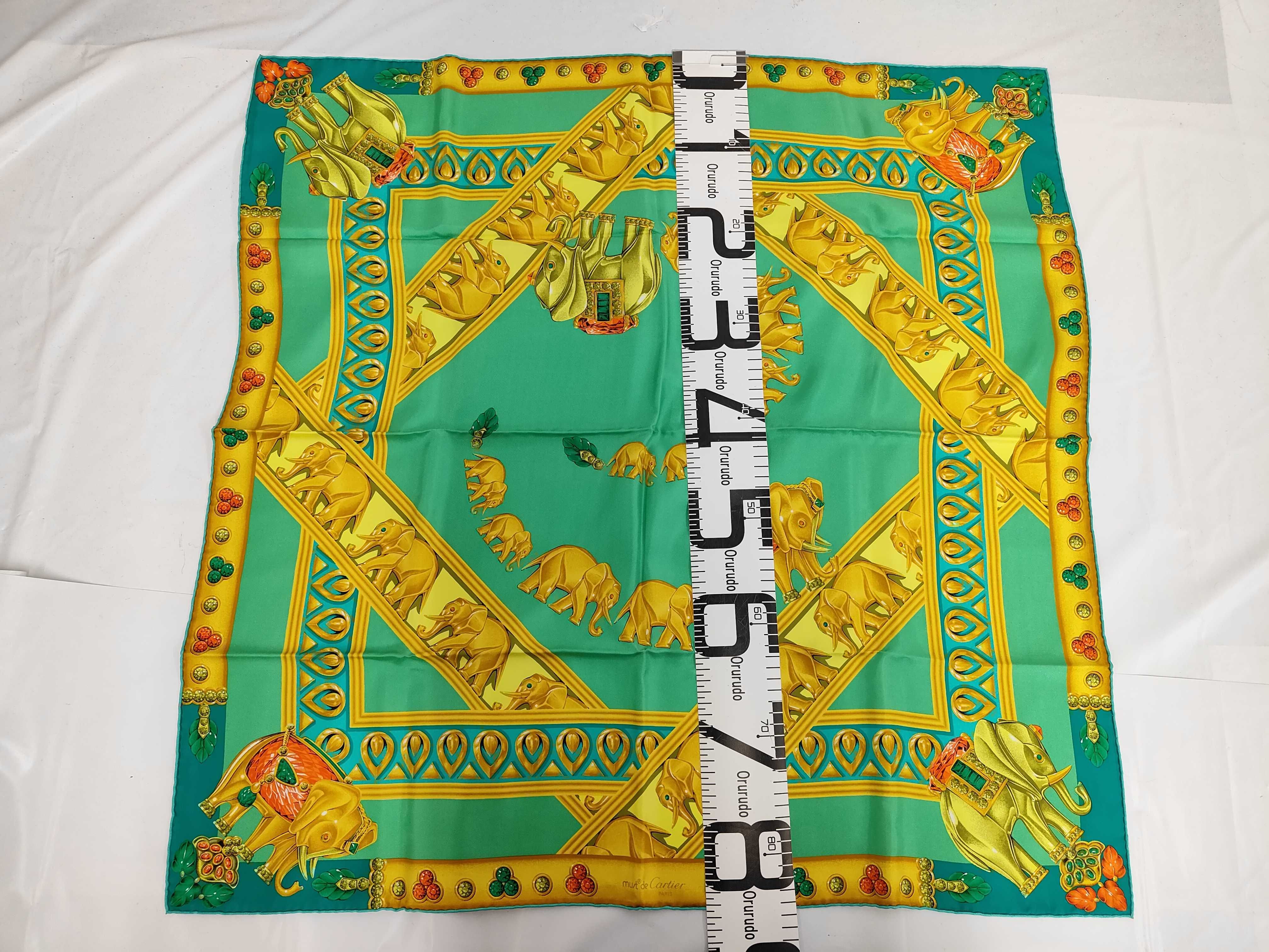 Must de Cartier La Route des Indes Silk Twill Scarf with Elephant Motif 85cm