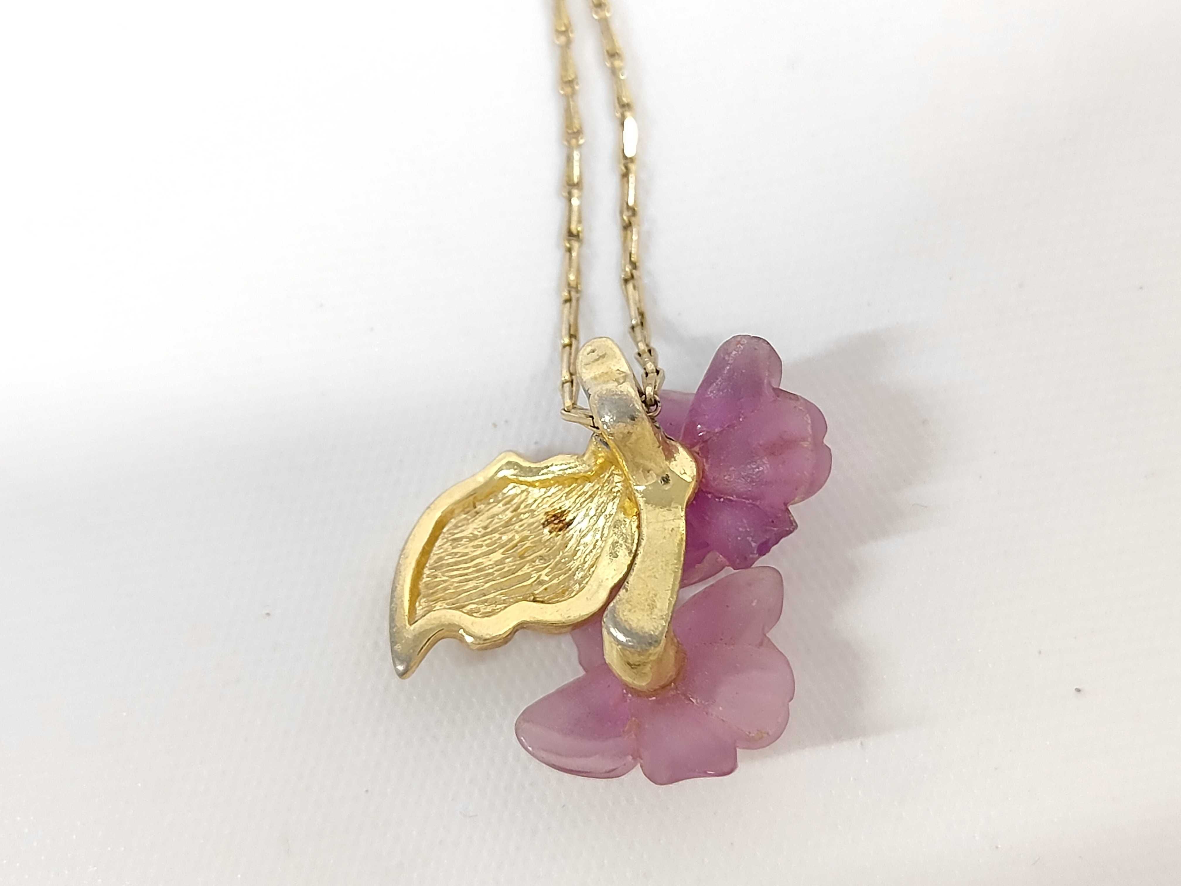 Christian Dior Vintage Gold-Plated and Carved Pink Glass Flower Pendant Necklace