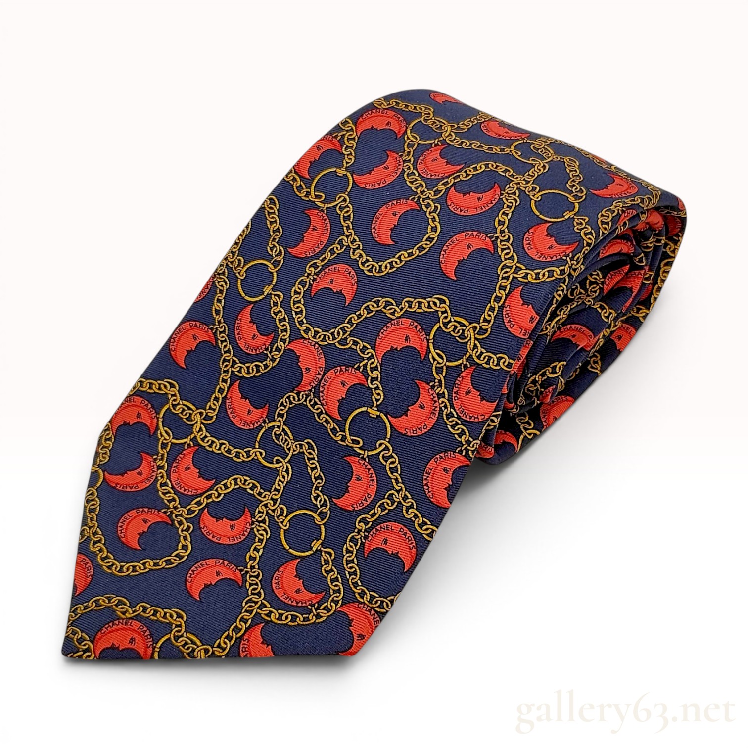 Chanel Vintage Silk Man in the Moon Chain Link Pattern Necktie