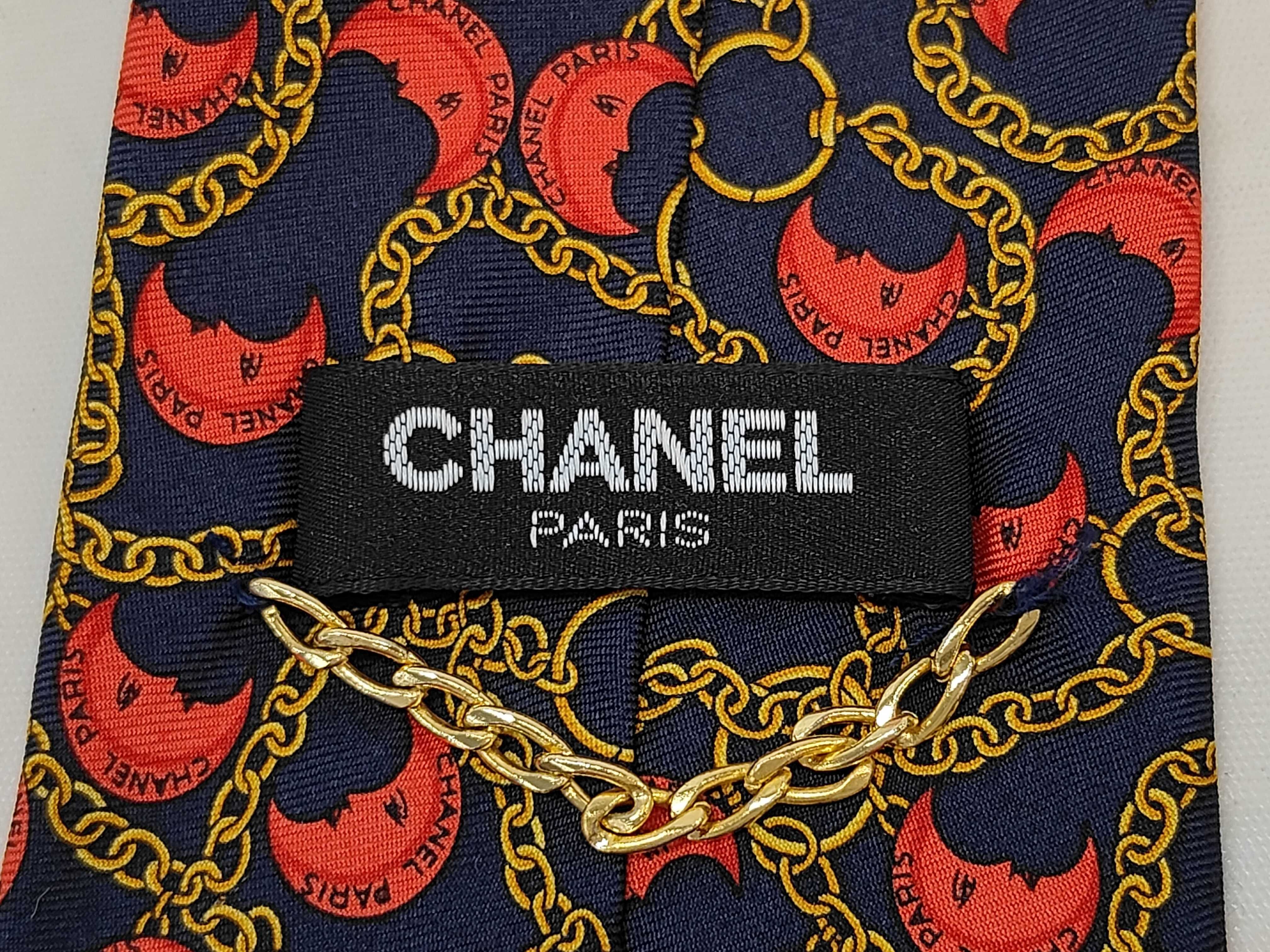 Chanel Vintage Silk Man in the Moon Chain Link Pattern Necktie