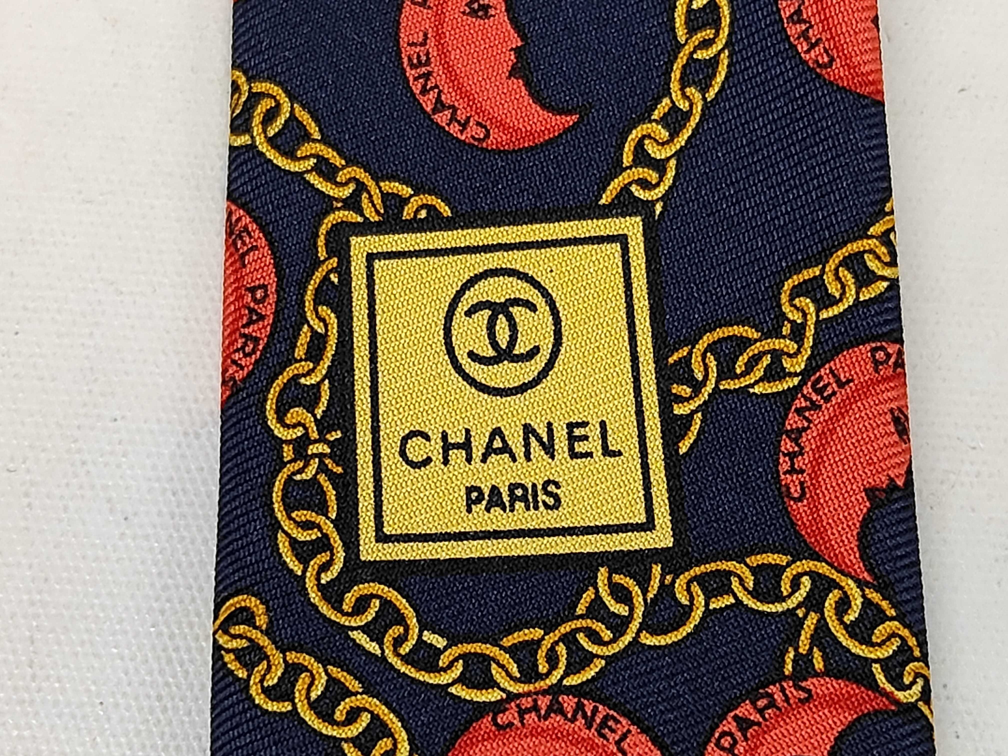 Chanel Vintage Silk Man in the Moon Chain Link Pattern Necktie