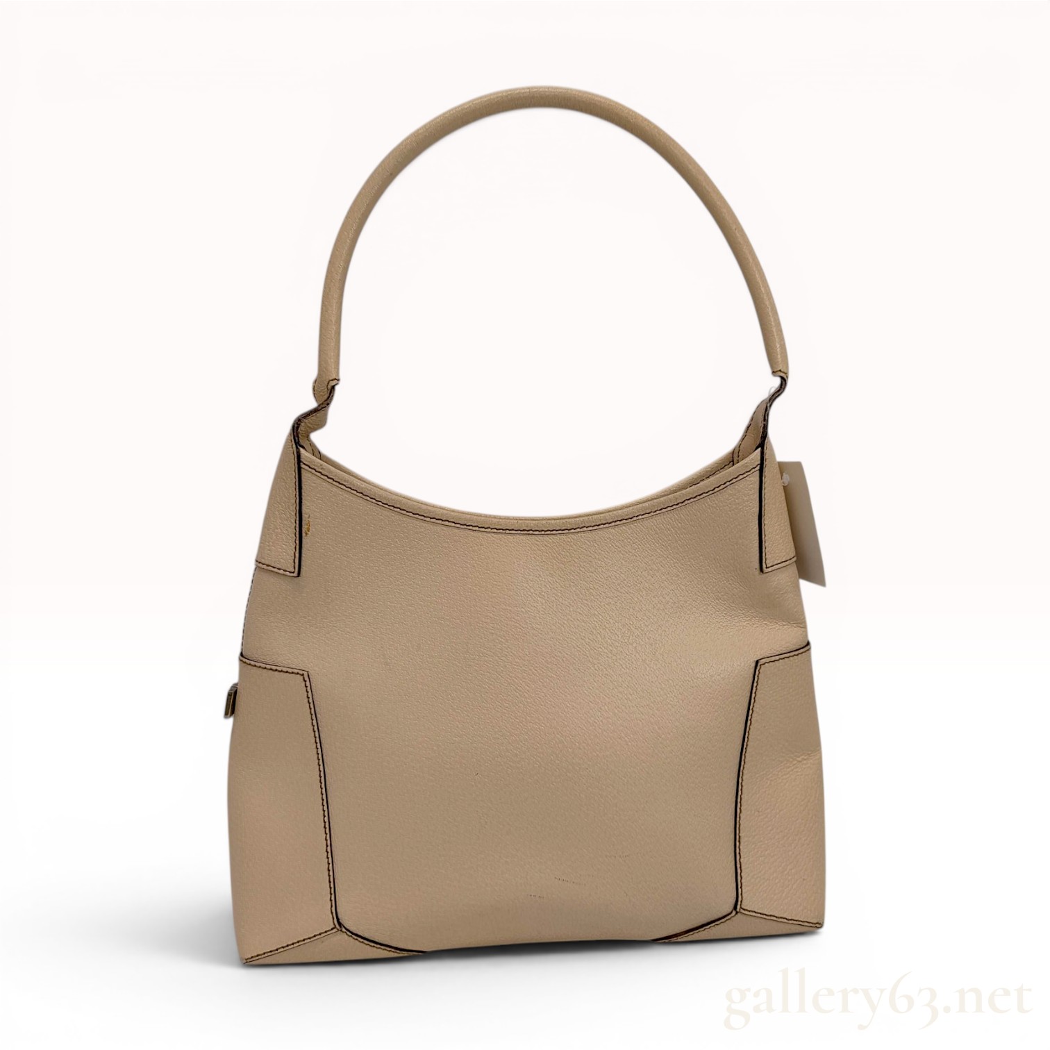 Salvatore Ferragamo Beige Grained Leather Hobo Shoulder Bag