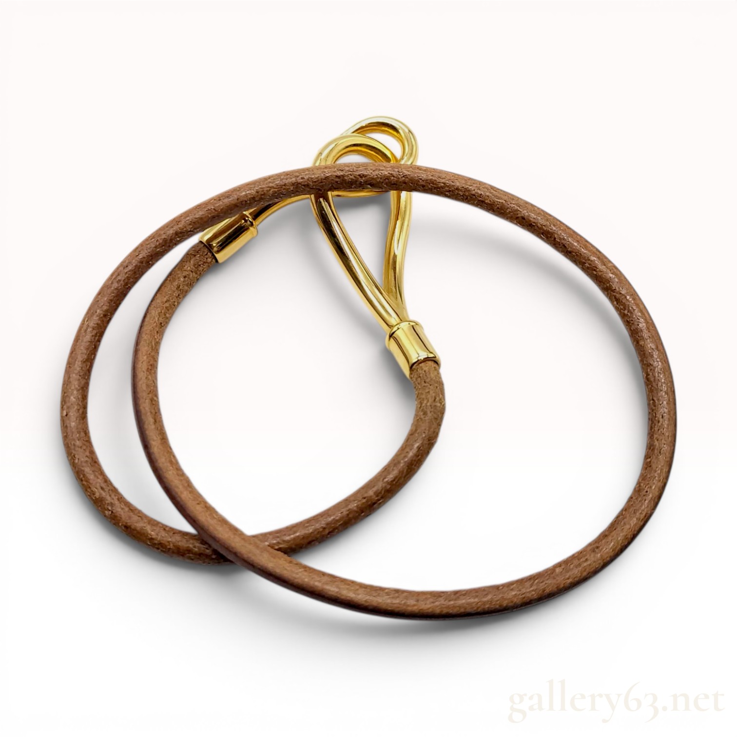 Hermès Jumbo Hook Double Tour Leather and Gold-Tone Bracelet