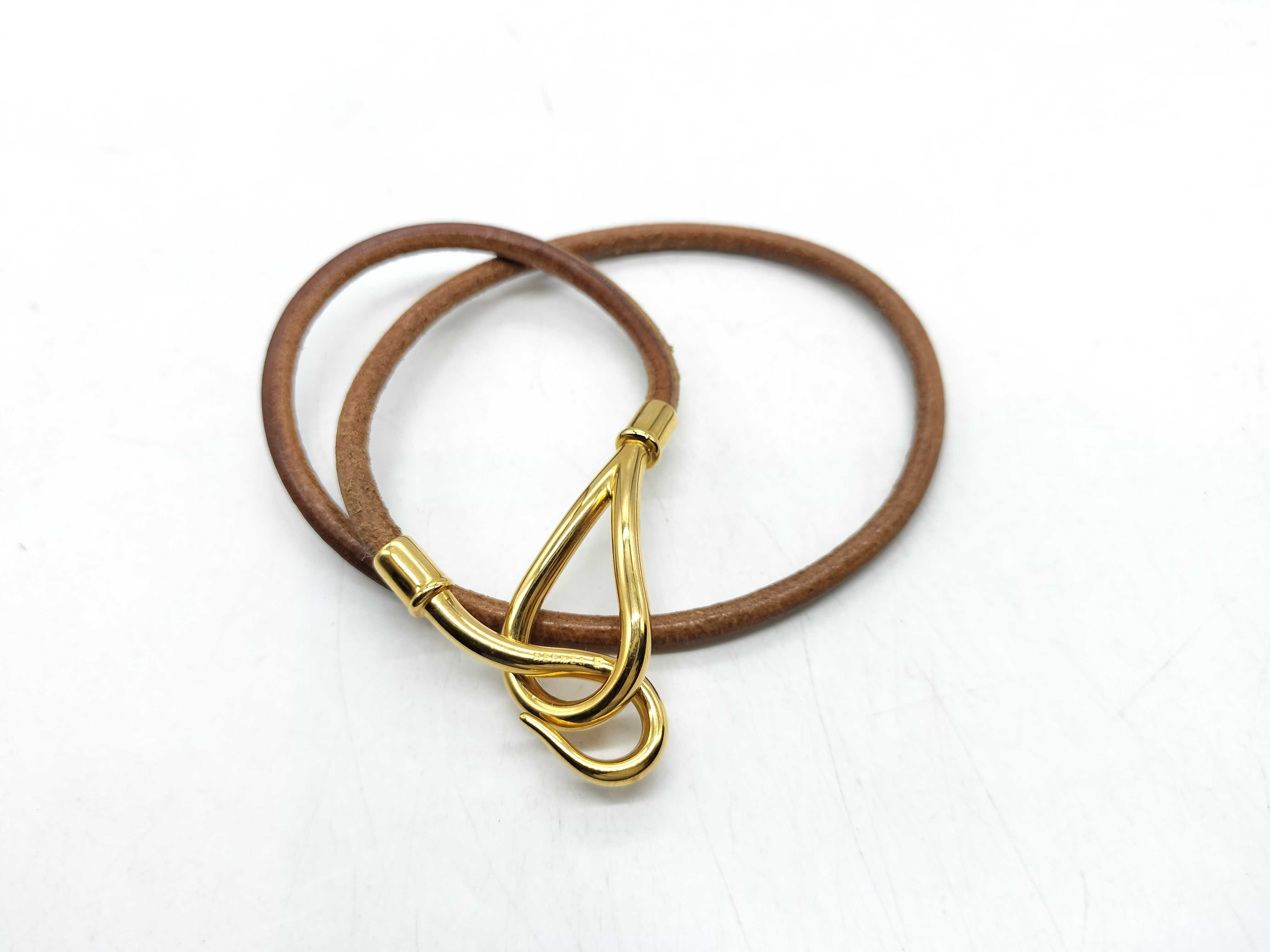 Hermès Jumbo Hook Double Tour Leather and Gold-Tone Bracelet