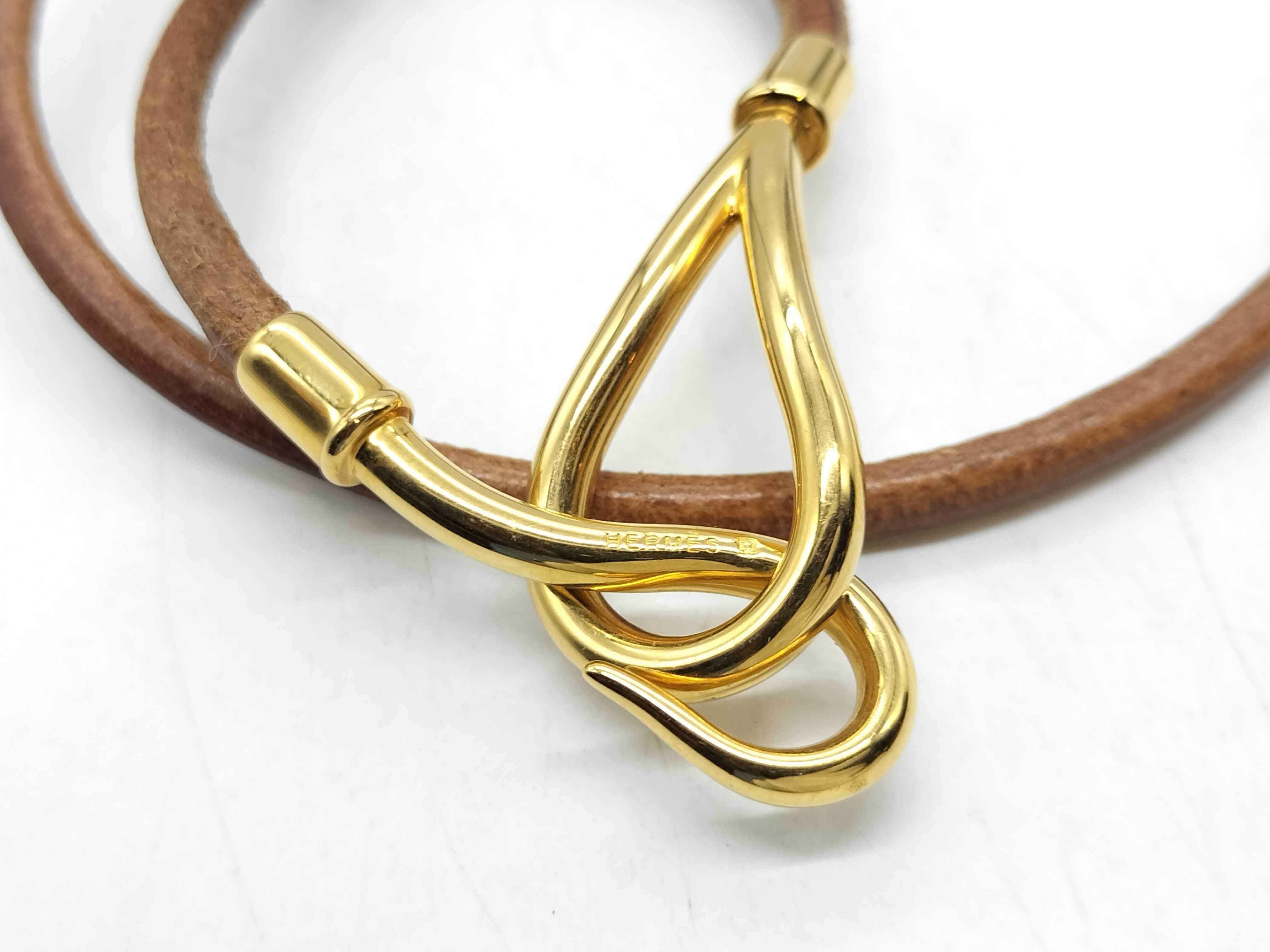 Hermès Jumbo Hook Double Tour Leather and Gold-Tone Bracelet