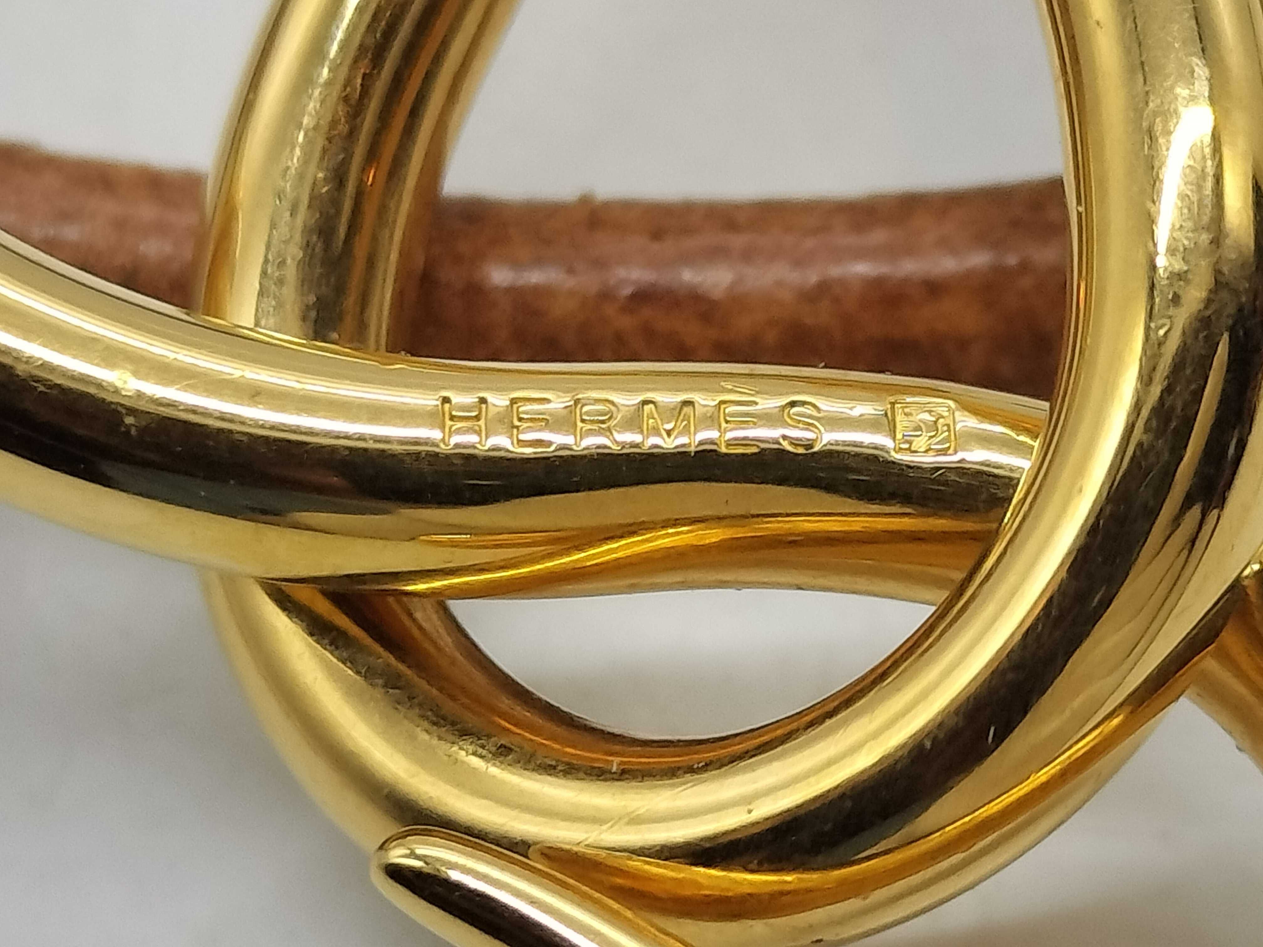 Hermès Jumbo Hook Double Tour Leather and Gold-Tone Bracelet