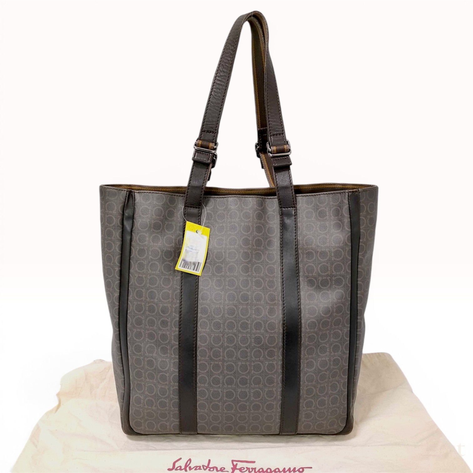 Salvatore Ferragamo Gancini Monogram Coated Canvas and Leather Tote Bag