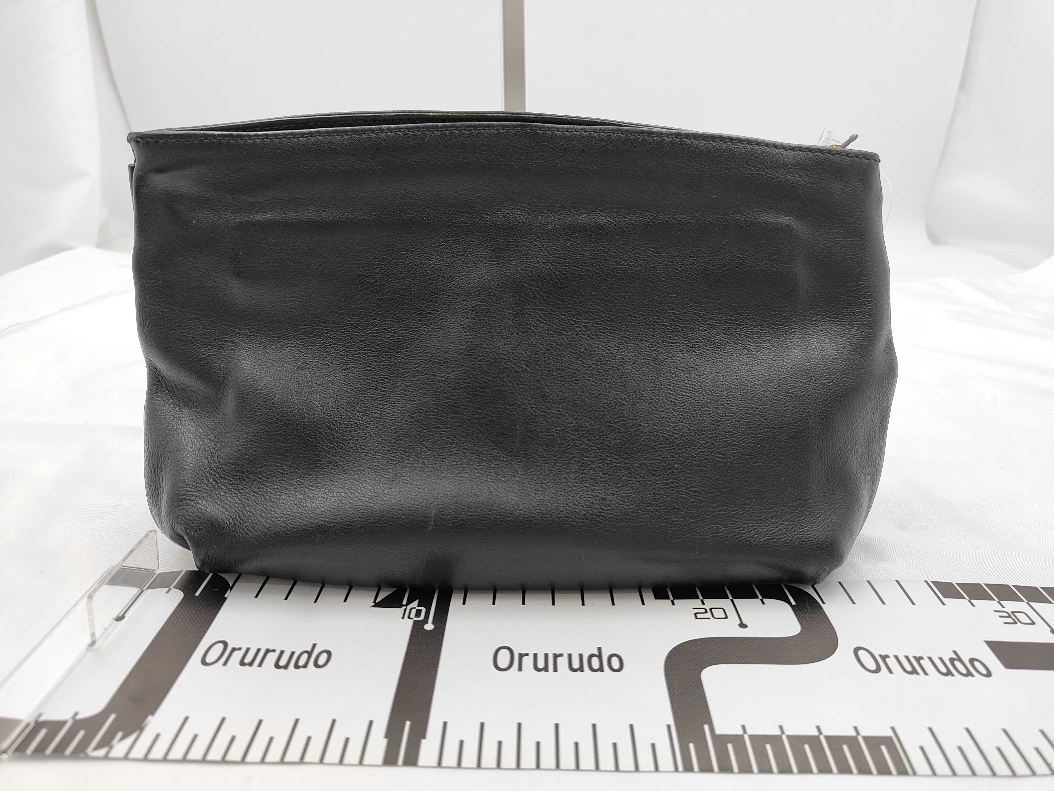 Christian Dior Vintage Black Leather Gathered Bow Clutch Bag
