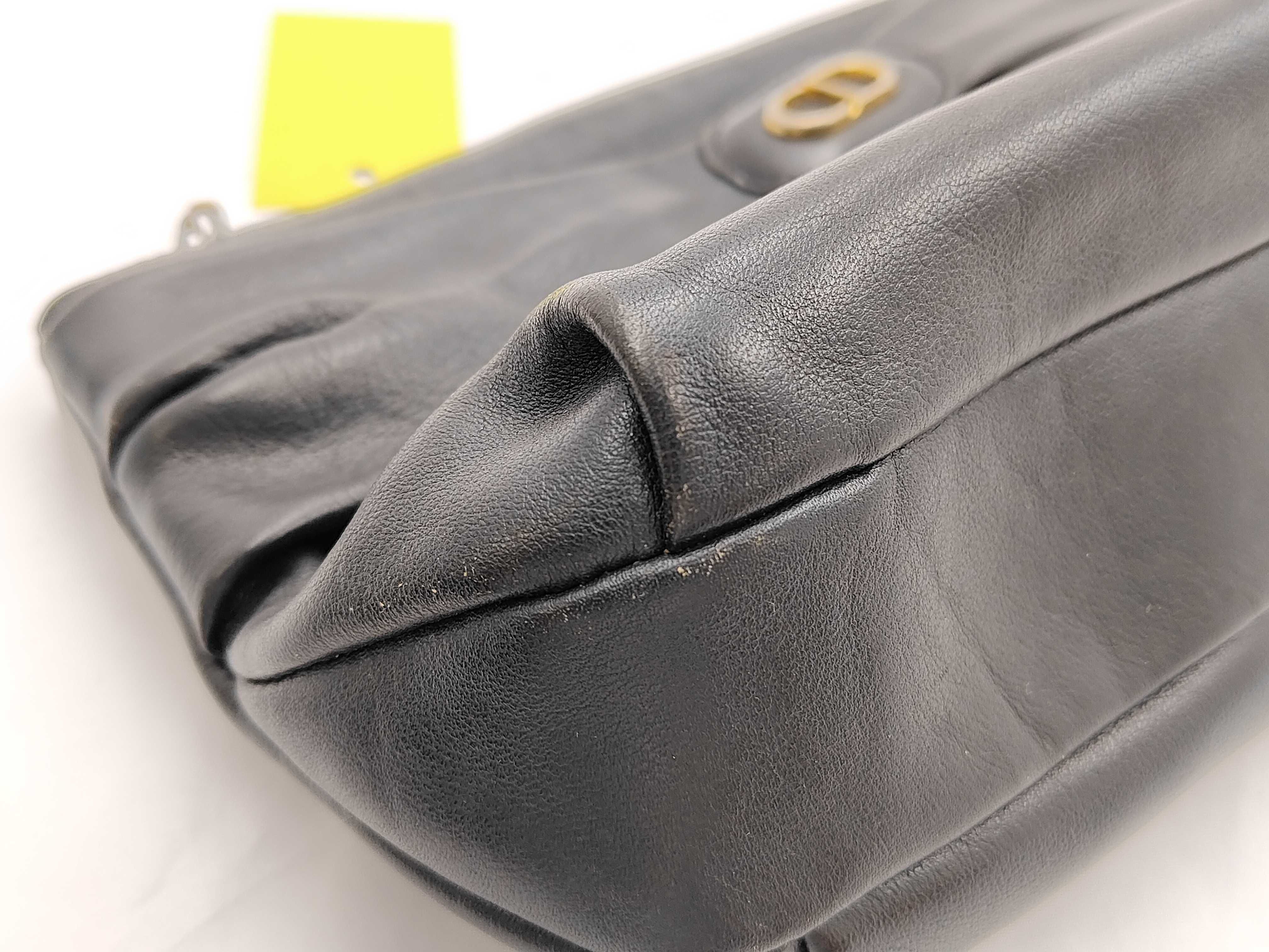 Christian Dior Vintage Black Leather Gathered Bow Clutch Bag