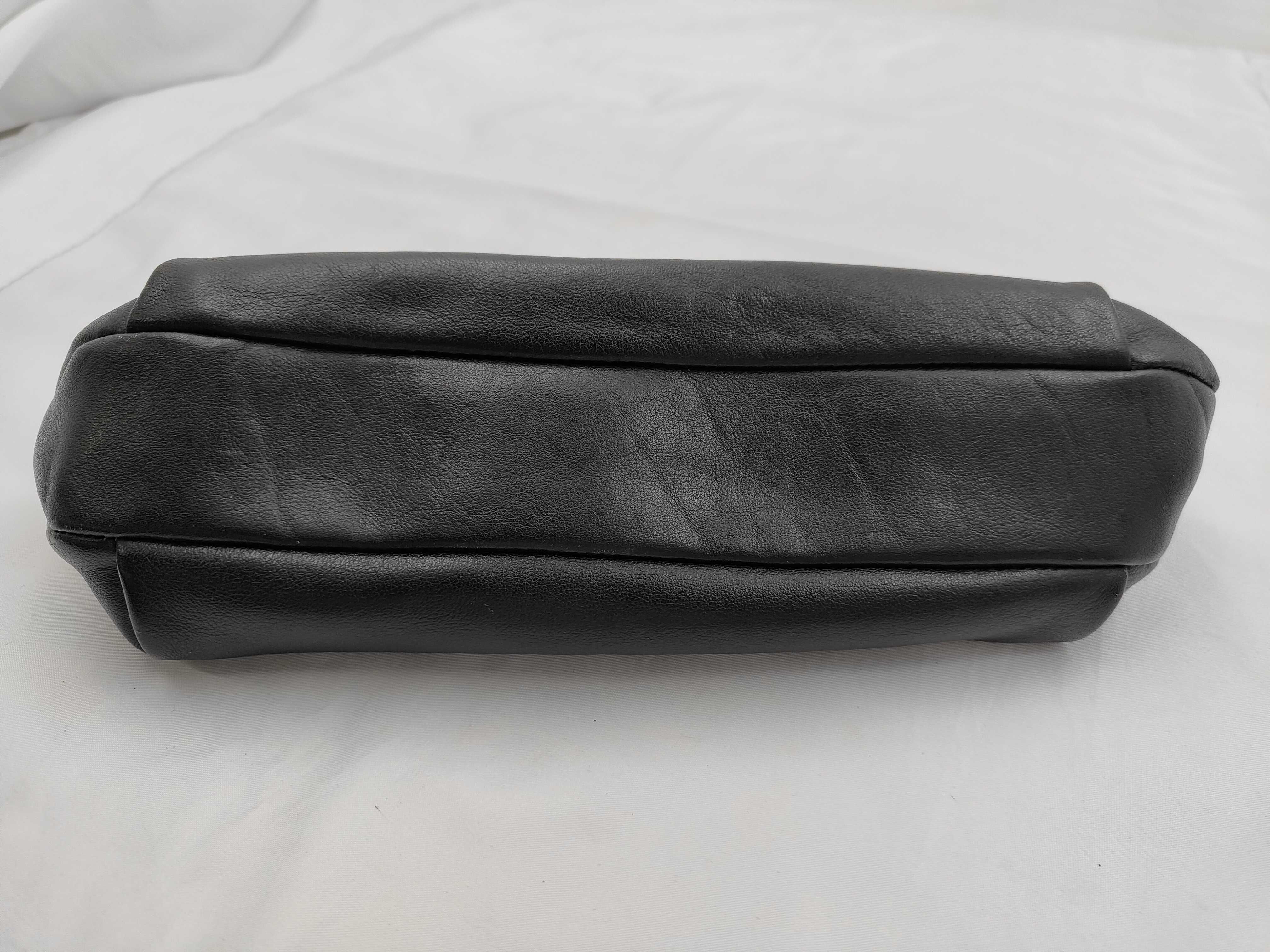 Christian Dior Vintage Black Leather Gathered Bow Clutch Bag